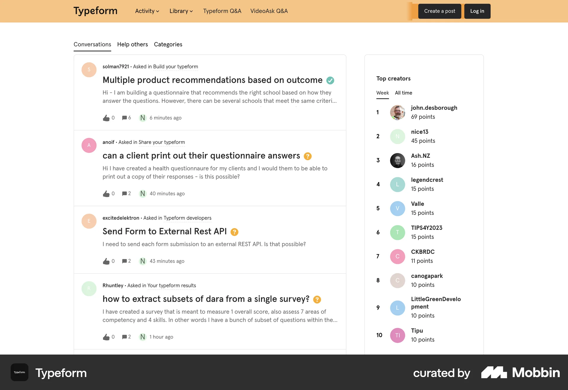 Typeform Web Leaderboard screen