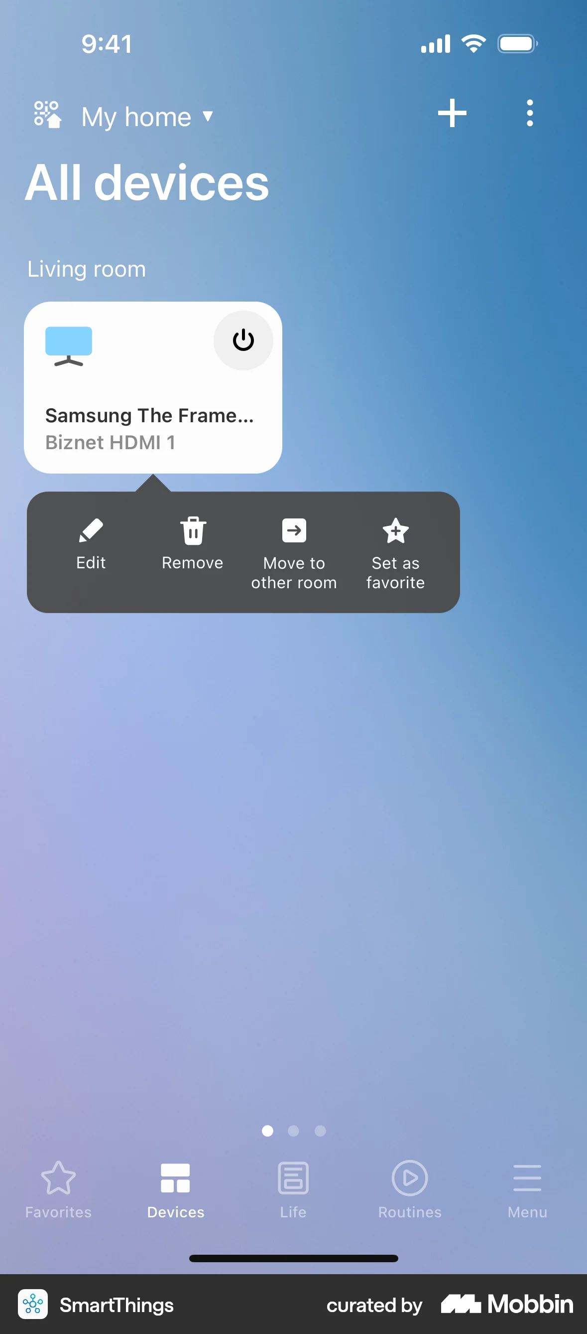 SmartThings iOS screen containing Dropdown Menu UI element