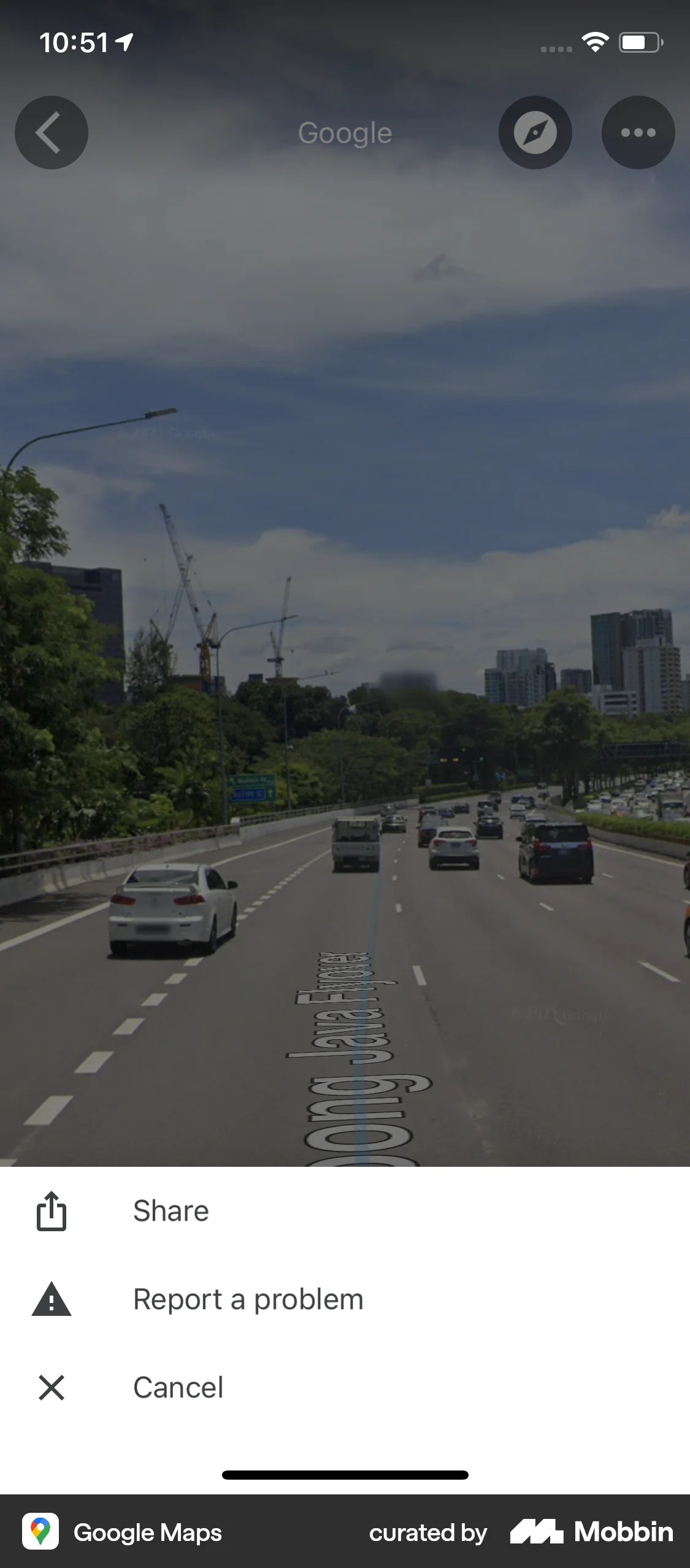 Google Maps iOS Action Option screen