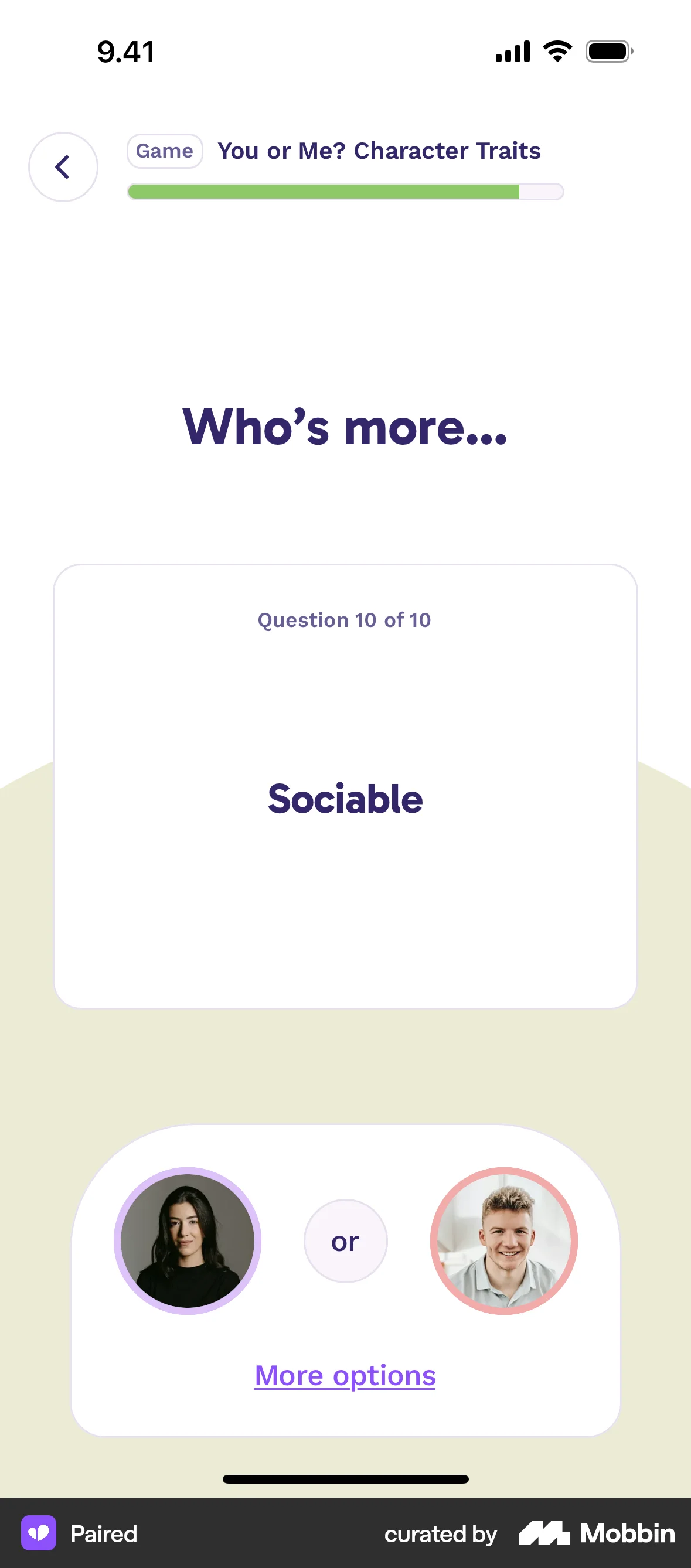 Paired iOS Quiz screen