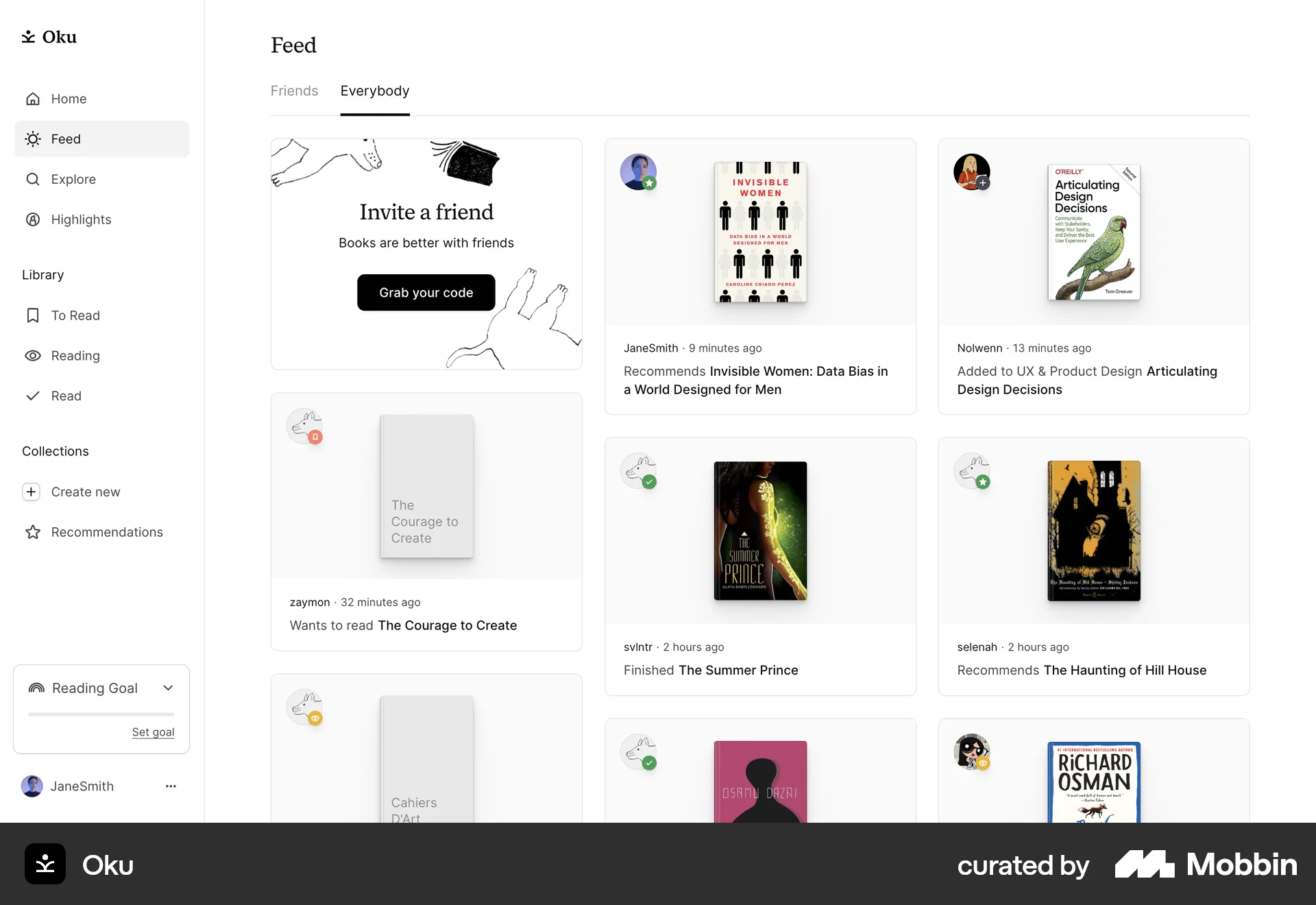 Oku Web Social Feed screen