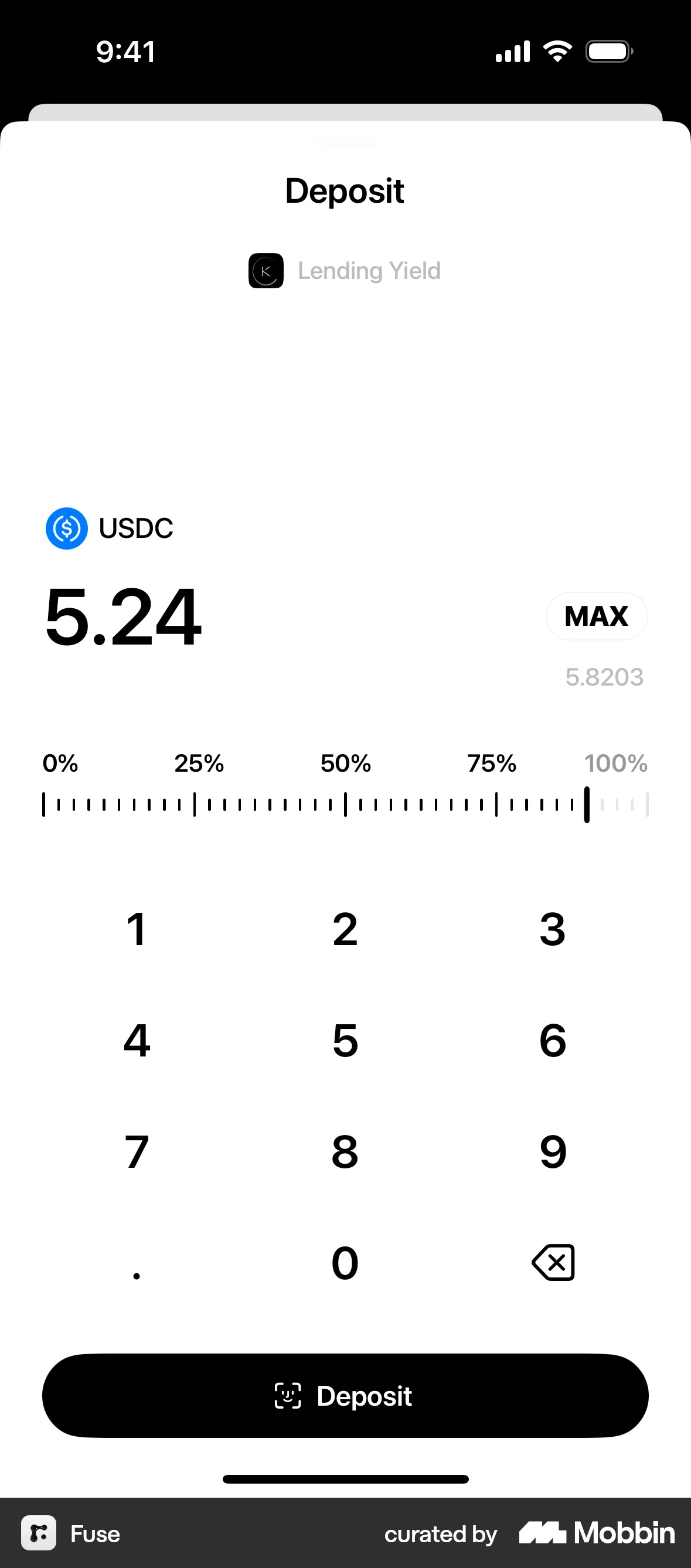 Fuse iOS screen containing Slider UI element