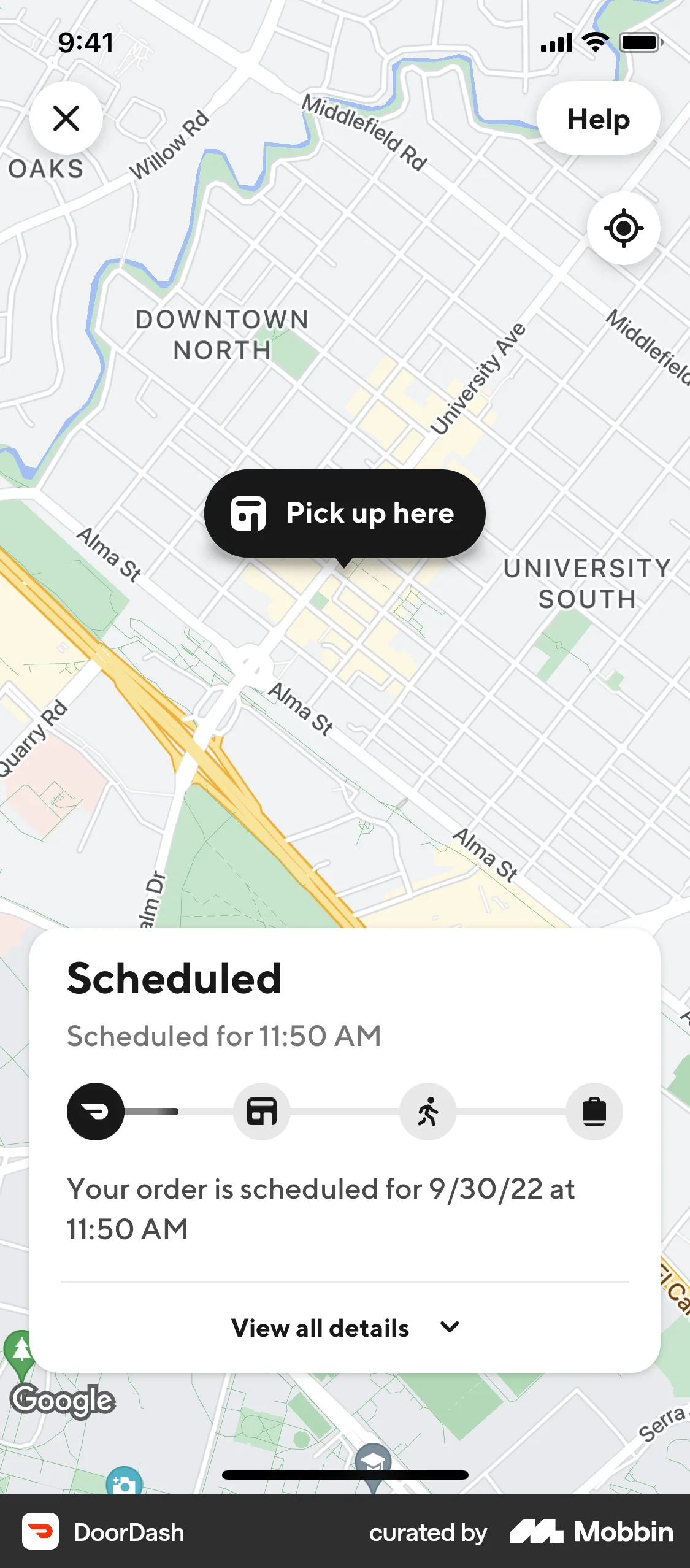 DoorDash iOS screen containing Map Pin UI element