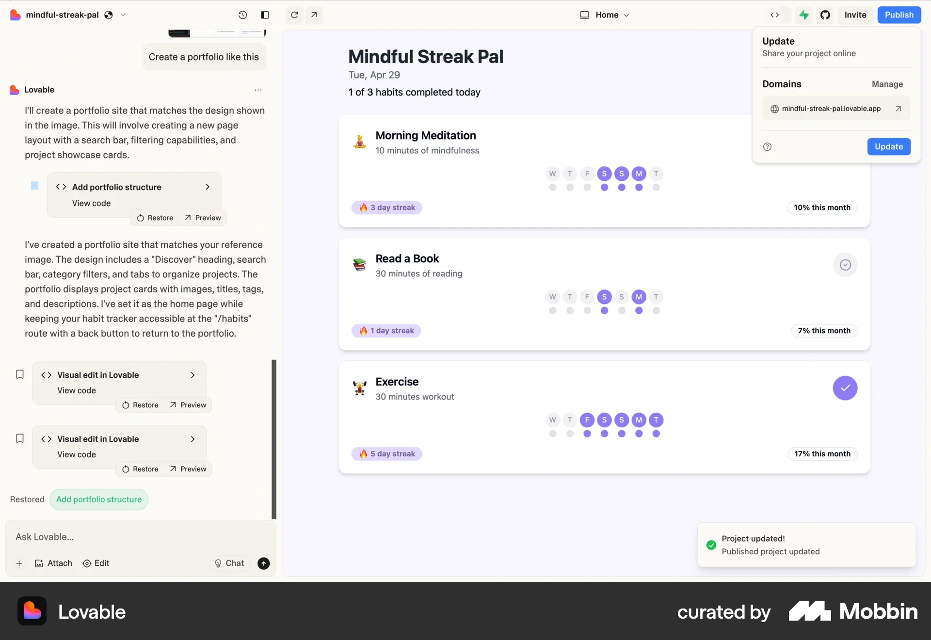 Lovable Web Time Tracker screen