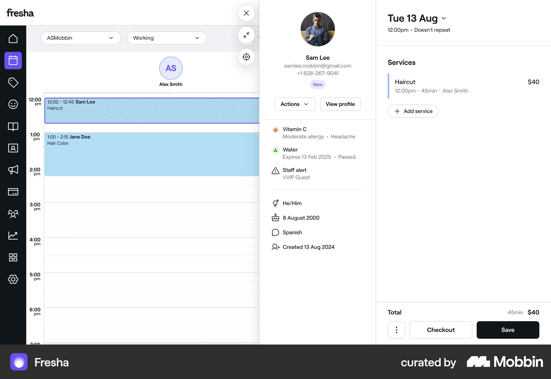 Fresha Web Event Detail screen
