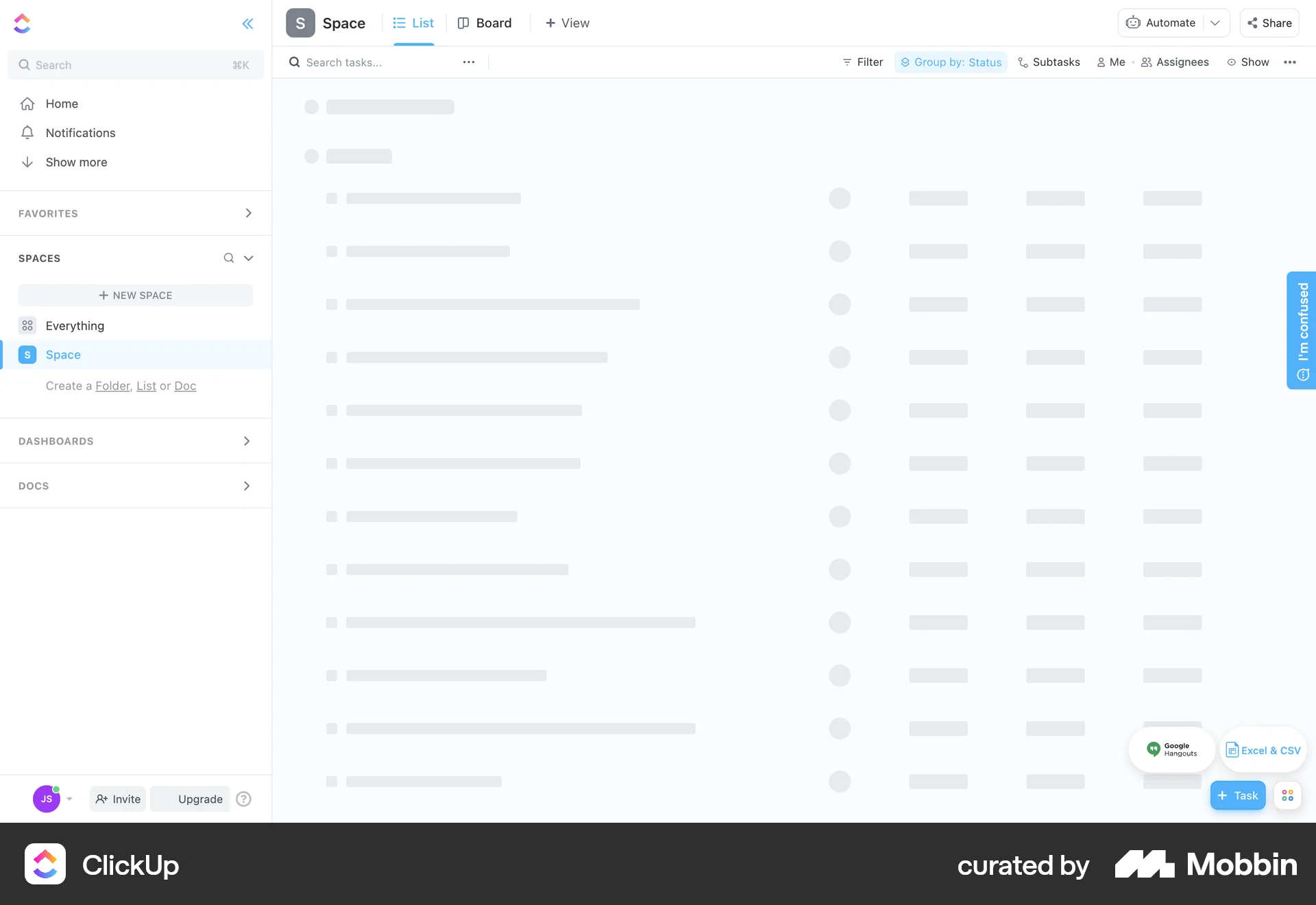 ClickUp Web screen containing Skeleton UI element