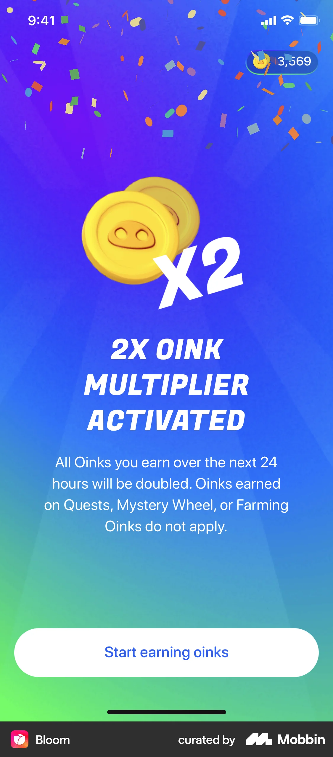 Bloom iOS Confetti screen