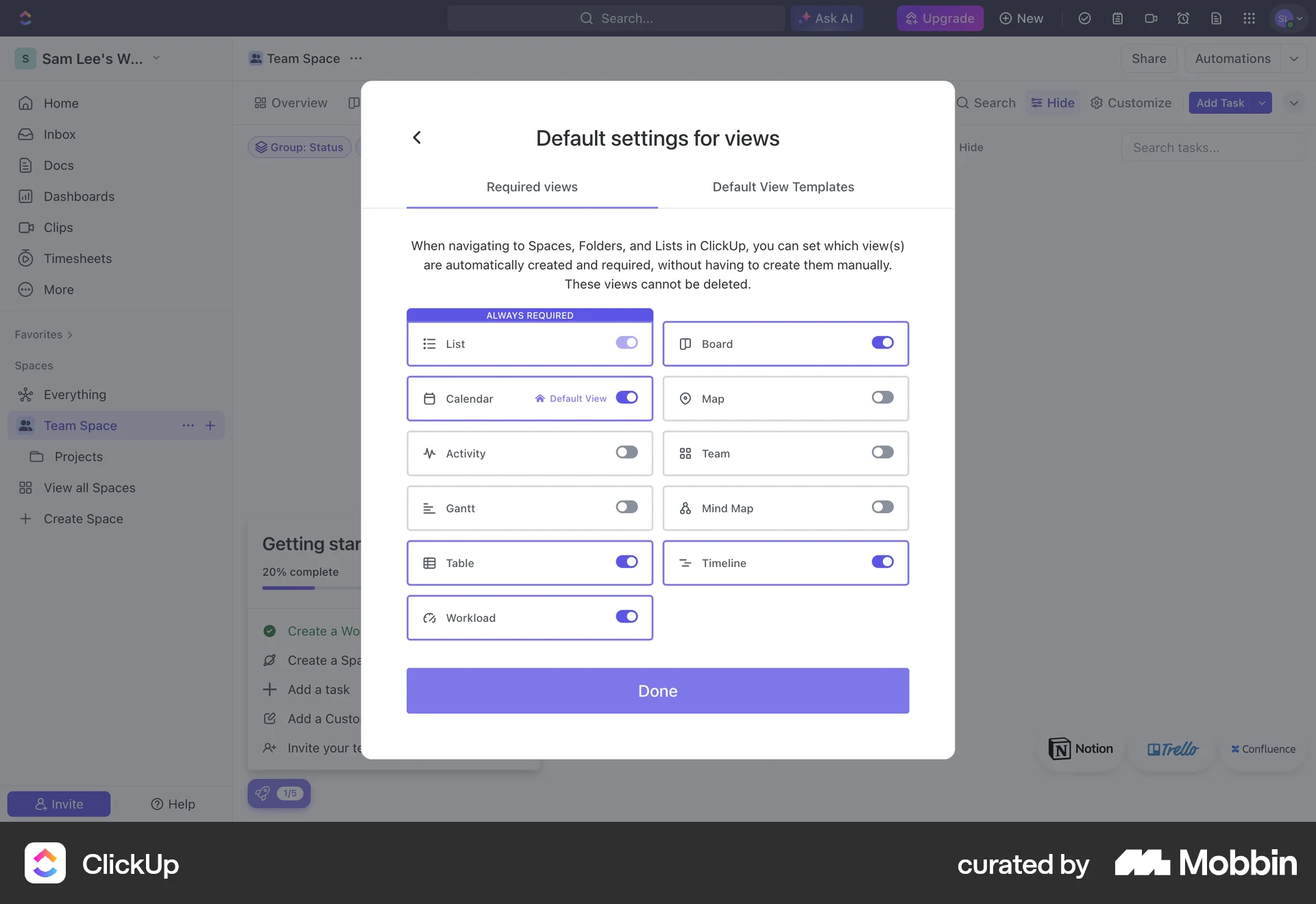 ClickUp Web screen containing Status Dot UI element