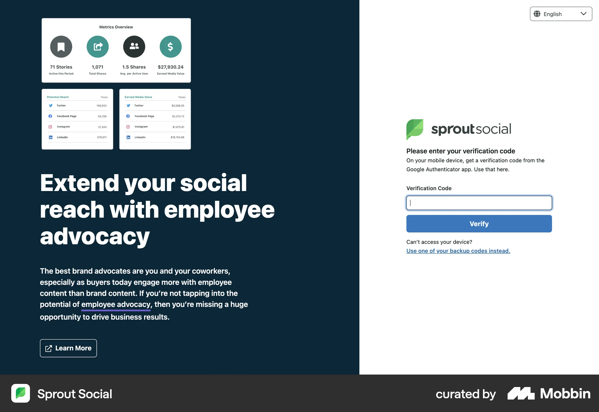 Sprout Social Web Verification screen