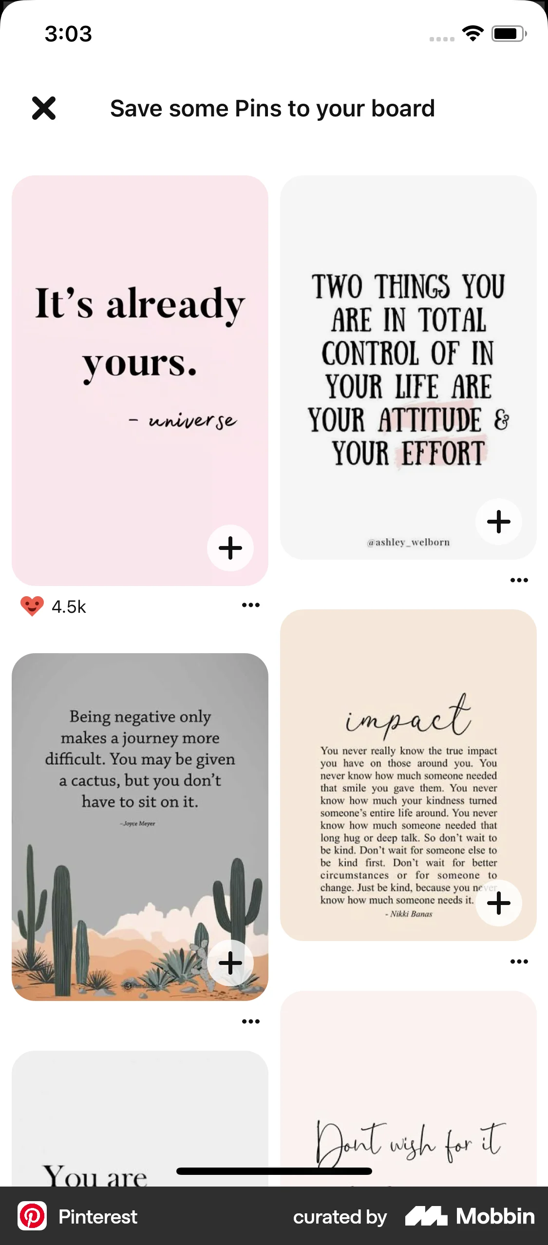 Pinterest iOS Save screen