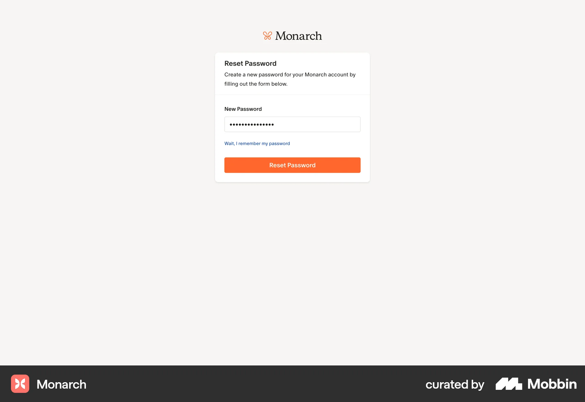 Monarch Web Forgot Password screen