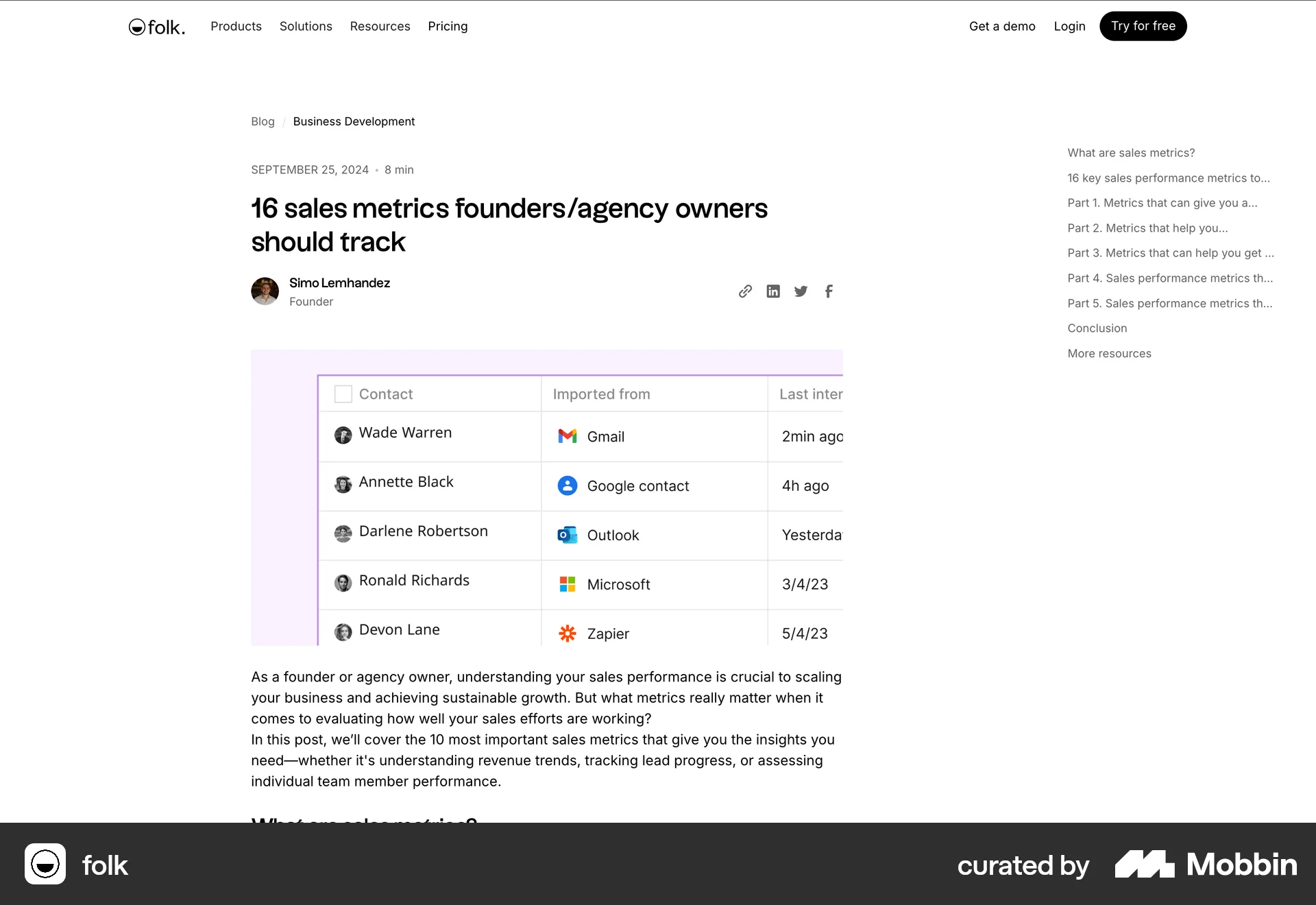 folk Web screen containing Table of Contents UI element