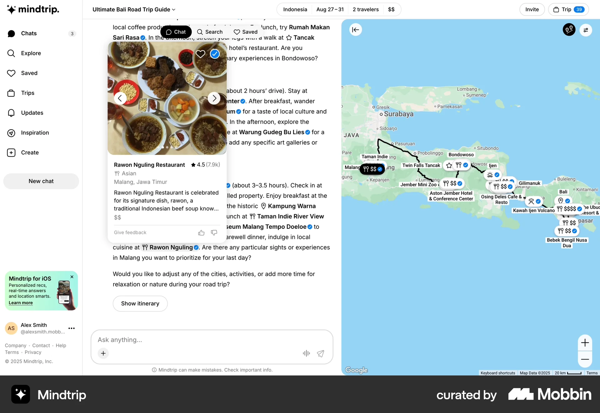 Mindtrip Web screen containing Rating Control UI element