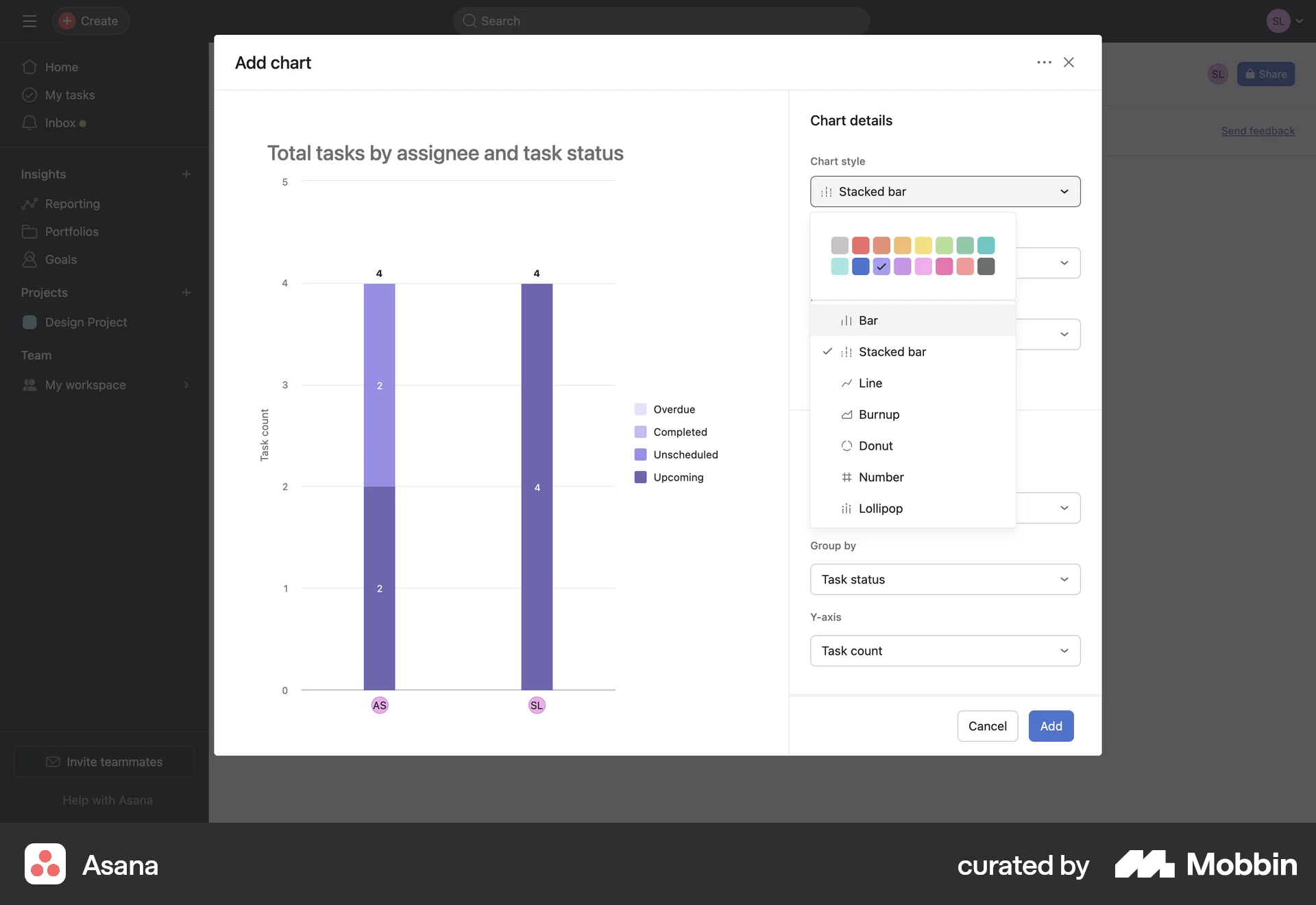 Asana Web screen containing Color Picker UI element