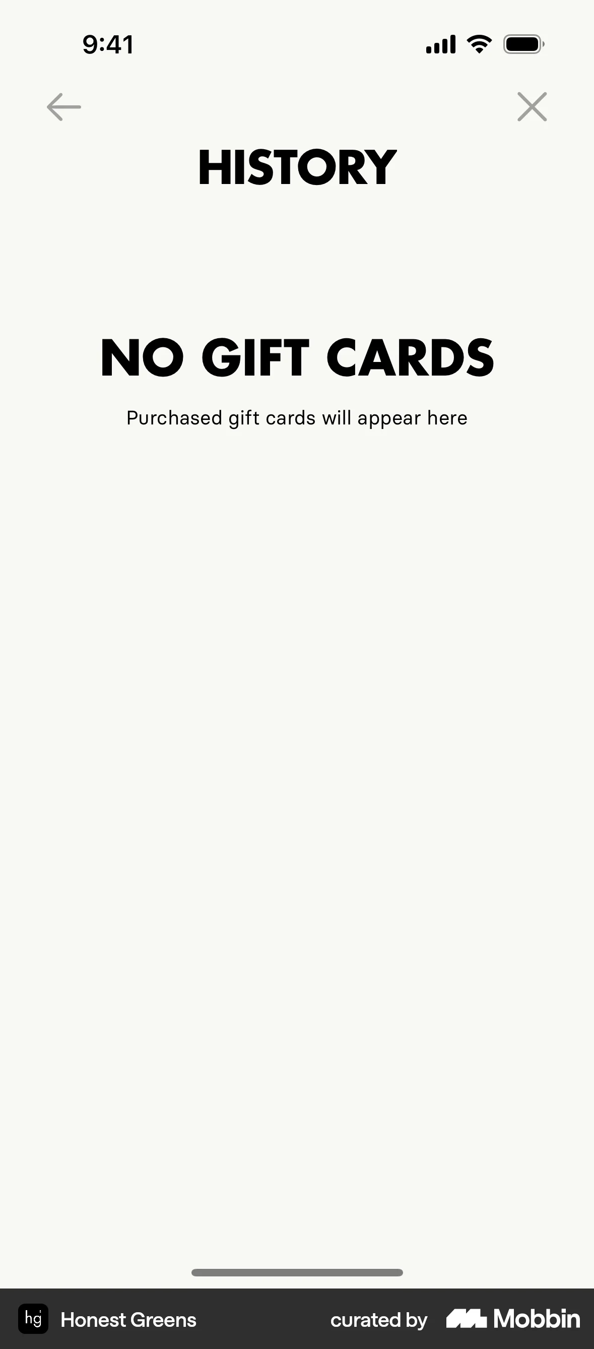 Honest Greens iOS Empty State screen