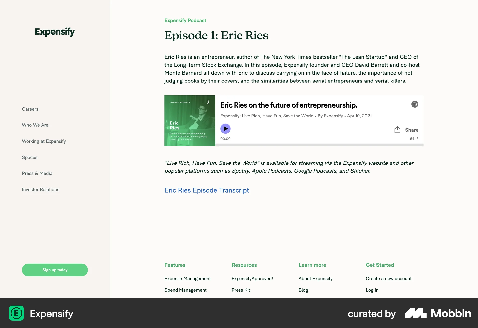 Expensify Web Song & Podcast Detail screen