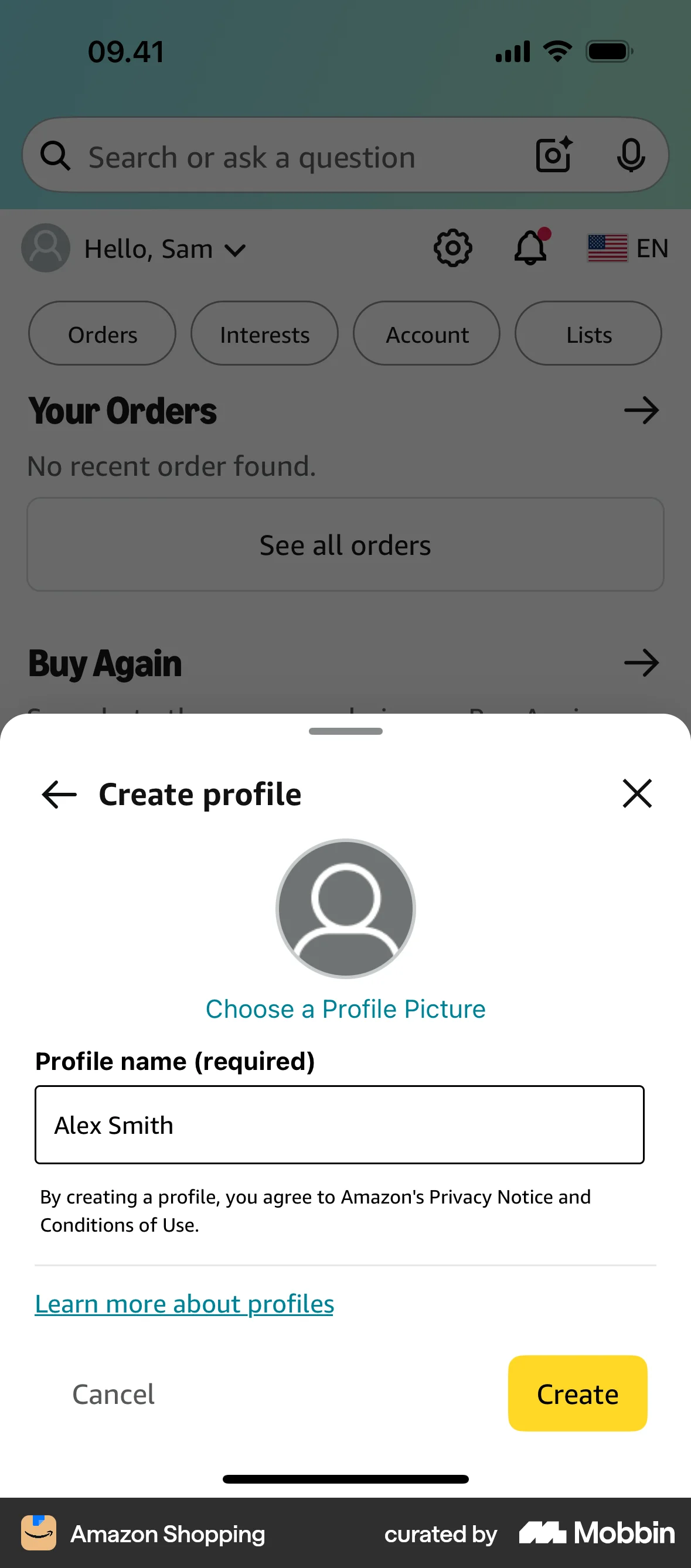 Amazon Shopping iOS screen containing Bottom Sheet UI element
