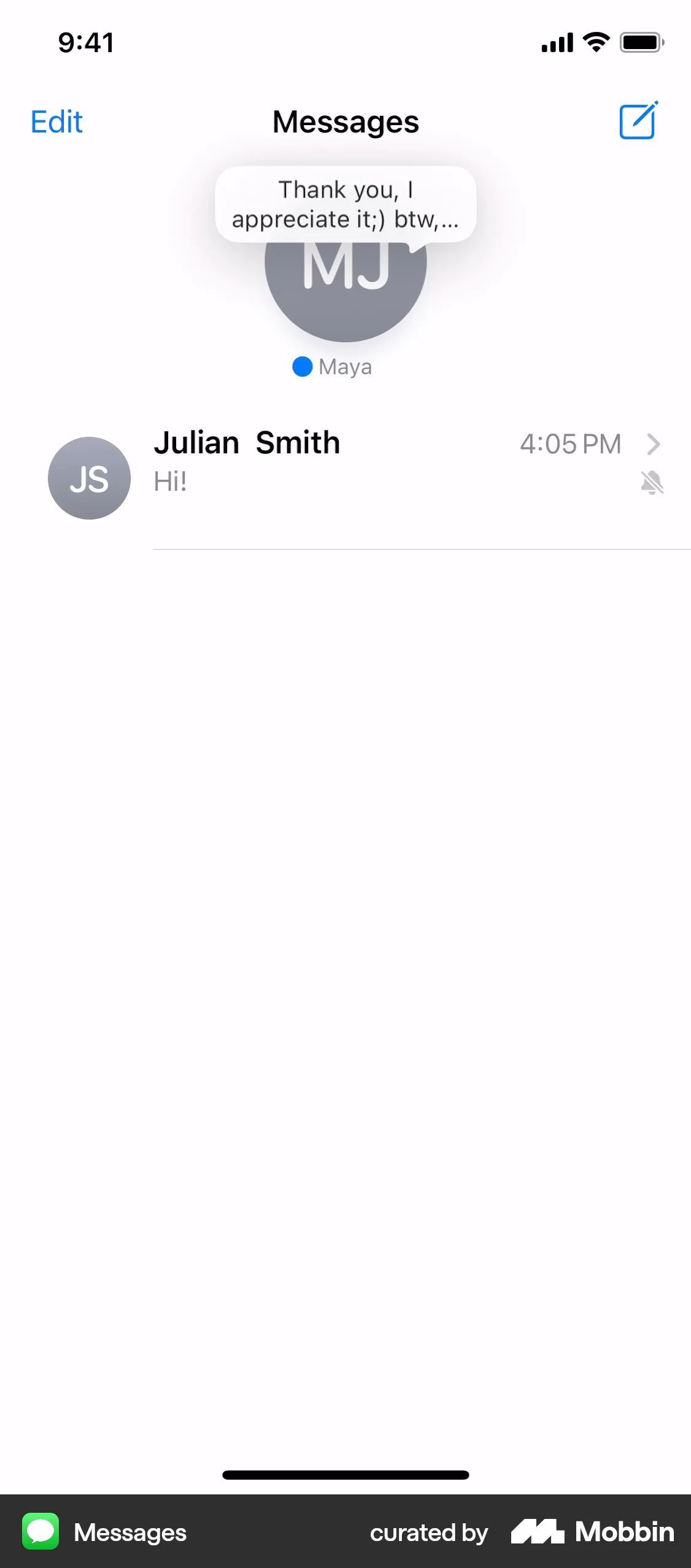 Messages iOS Favorite & Pin screen