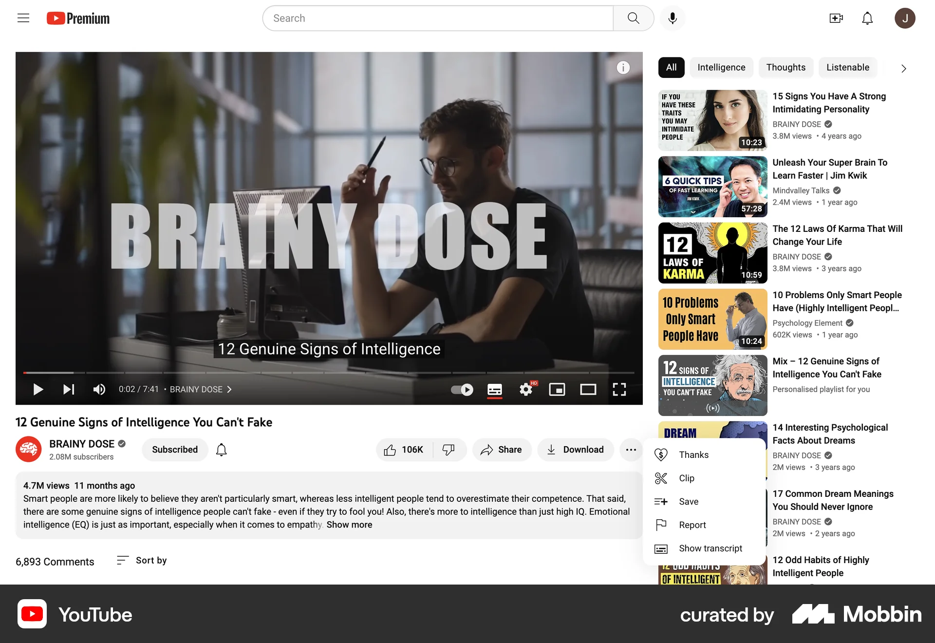 YouTube Web Action Option screen