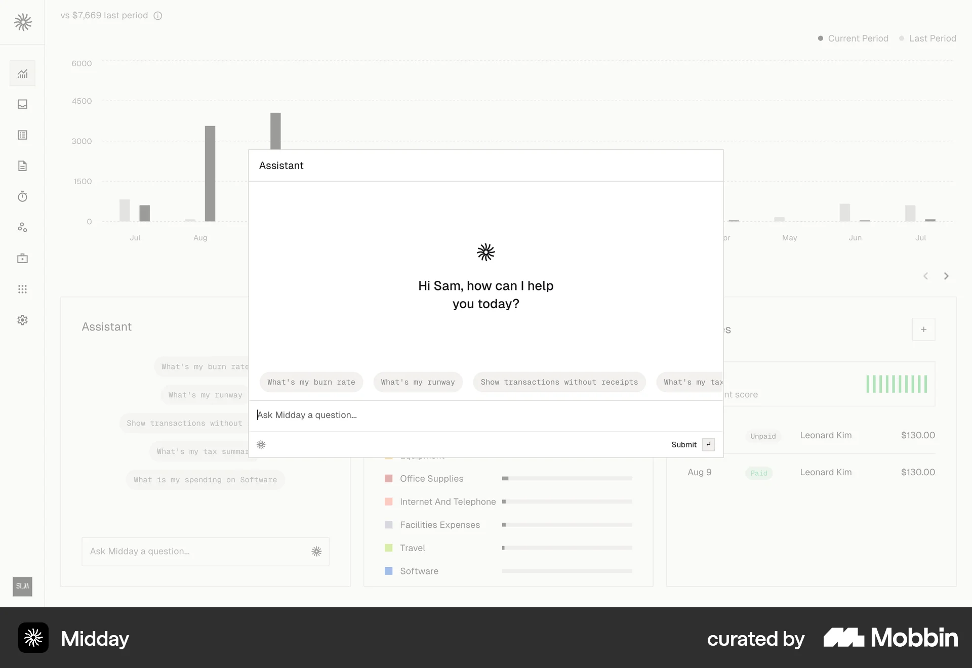 Midday Web screen containing Carousel UI element