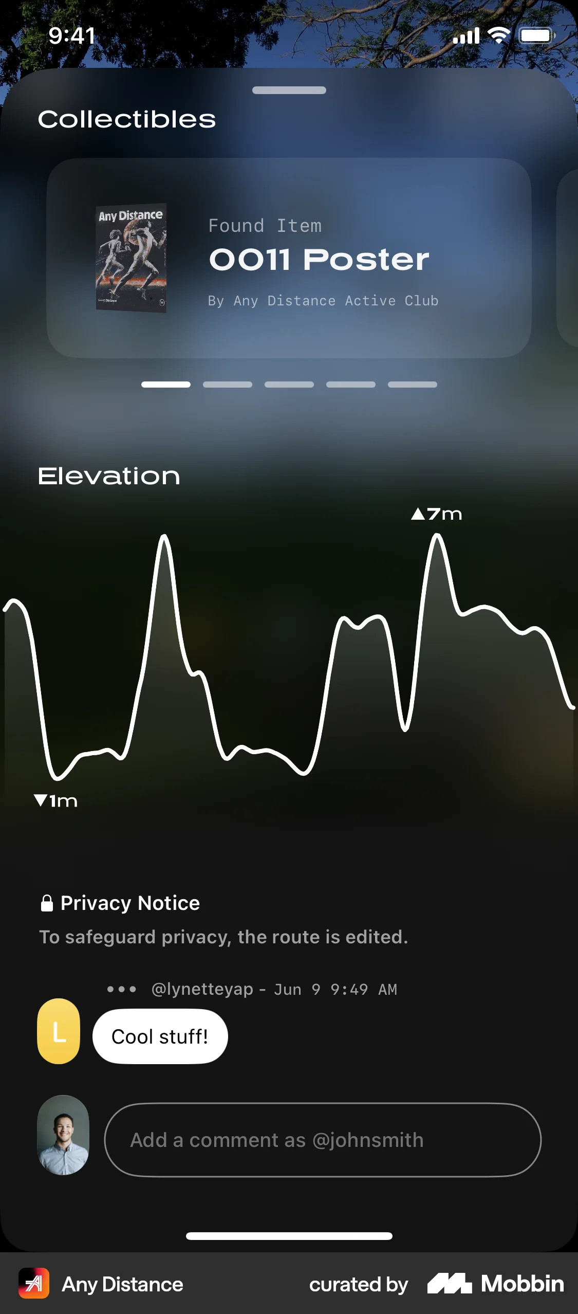 Any Distance iOS Post Detail screen