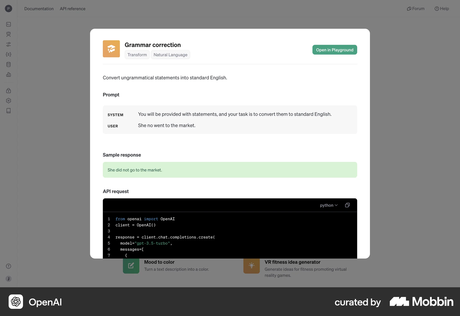 OpenAI Platform Web screen containing Modal UI UI element