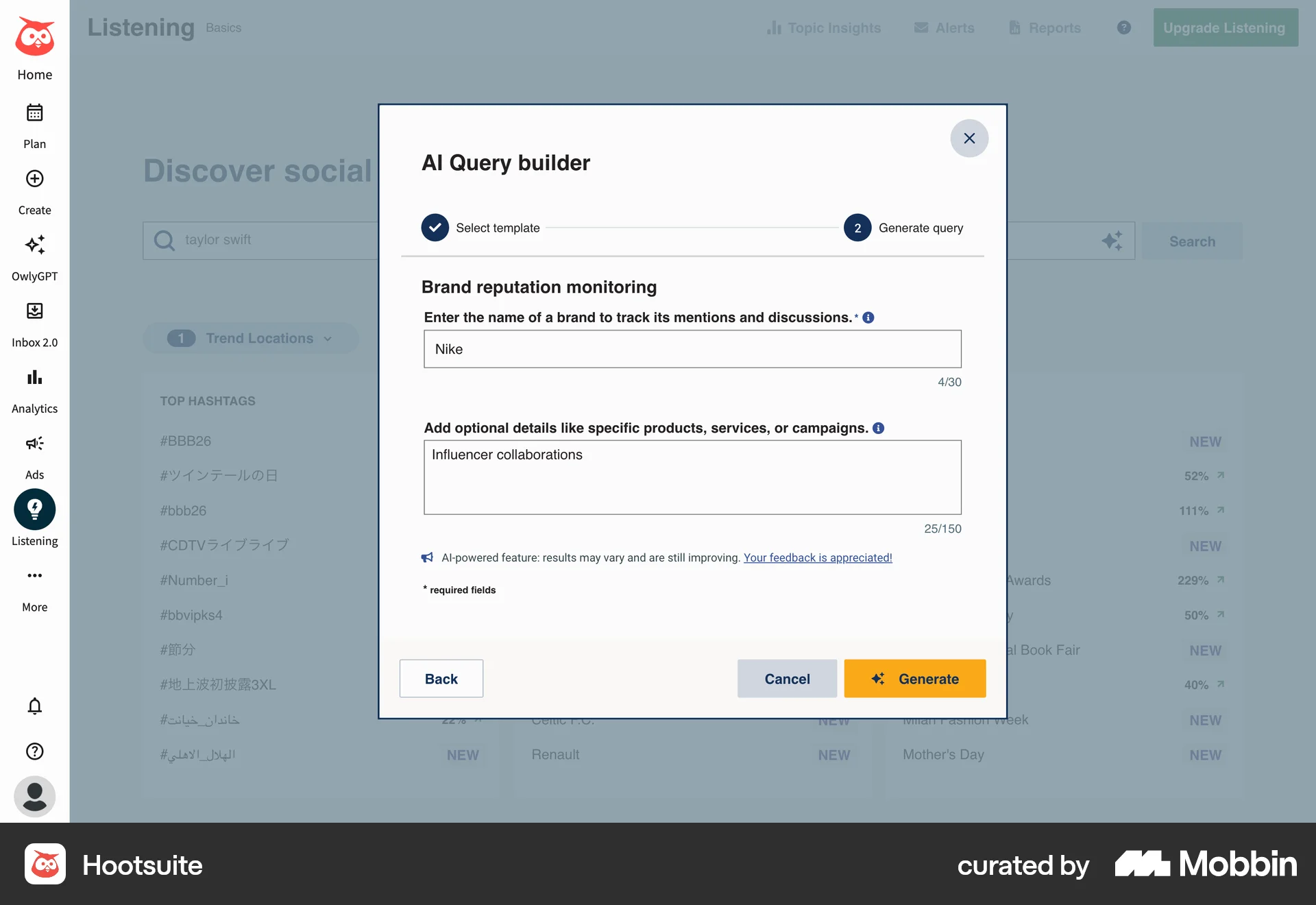 Hootsuite Web Wizard UI screen