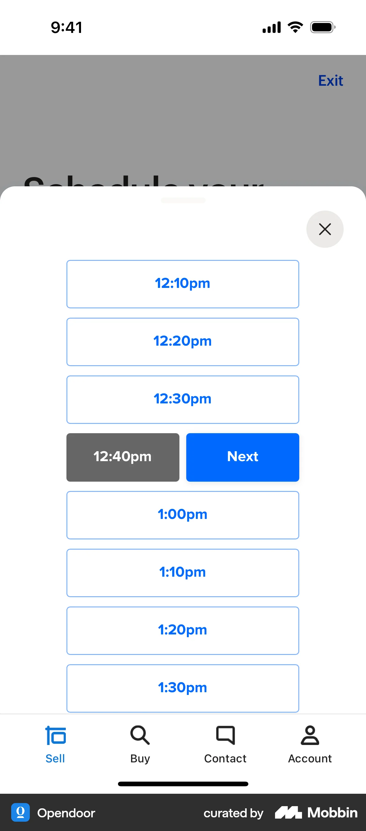 Opendoor iOS screen containing Time Picker UI element