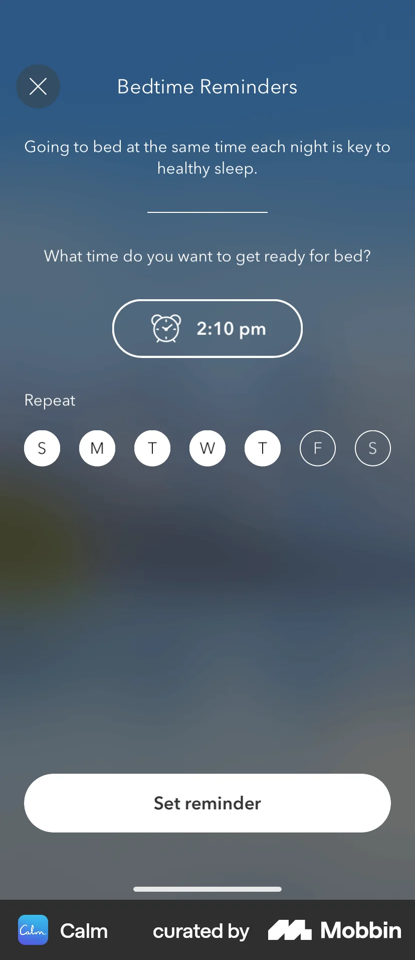 Calm iOS Reminder screen