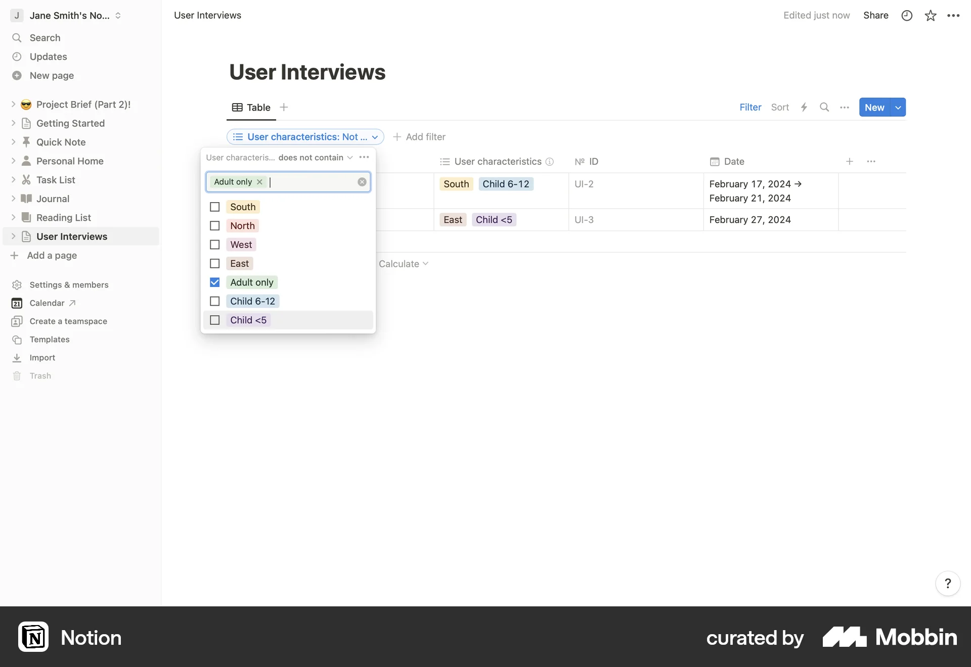 Notion Web screen containing Checkbox UI element