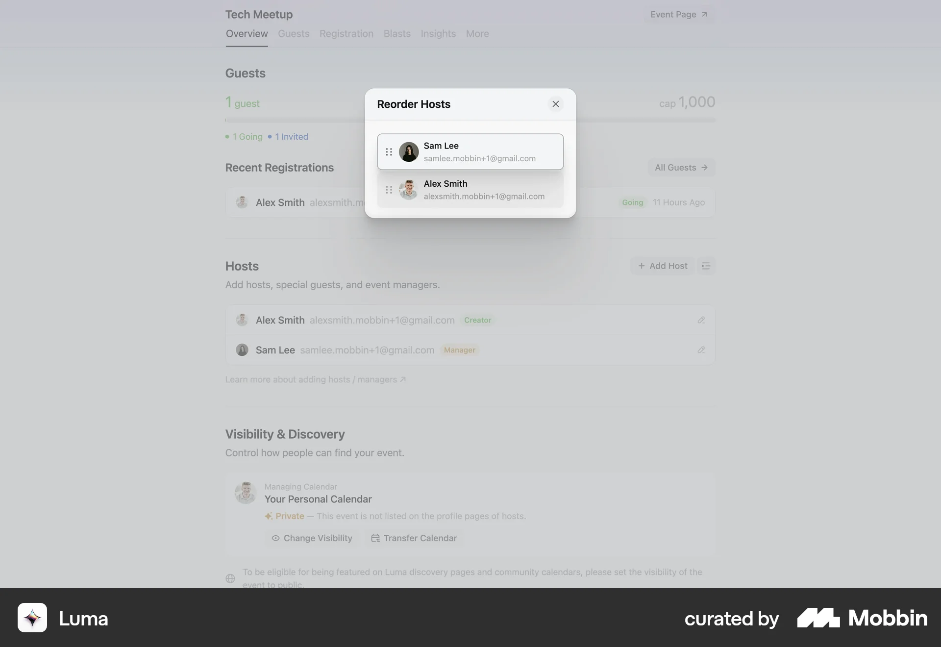 Luma Web Reorder screen