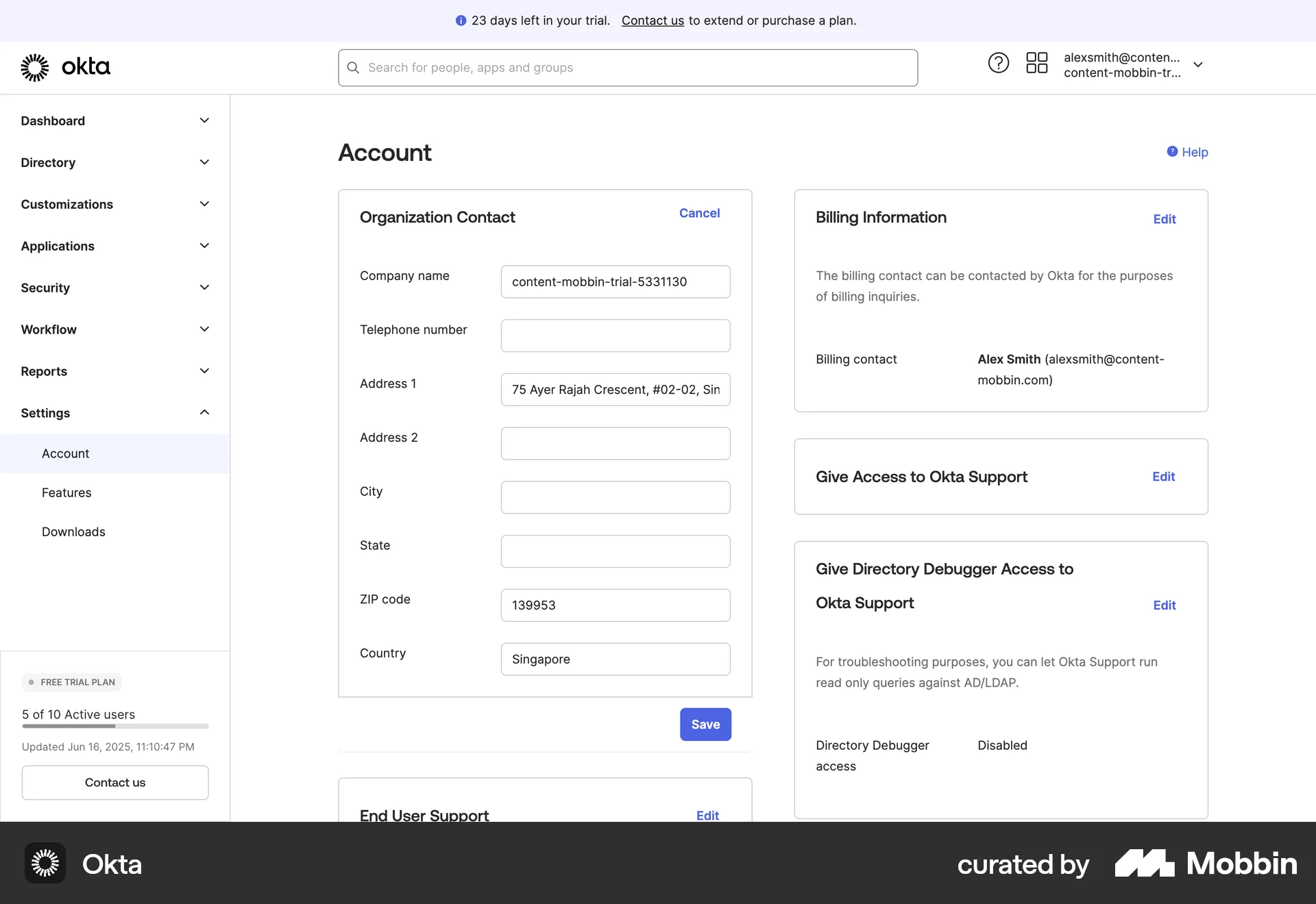 Okta Web Edit screen