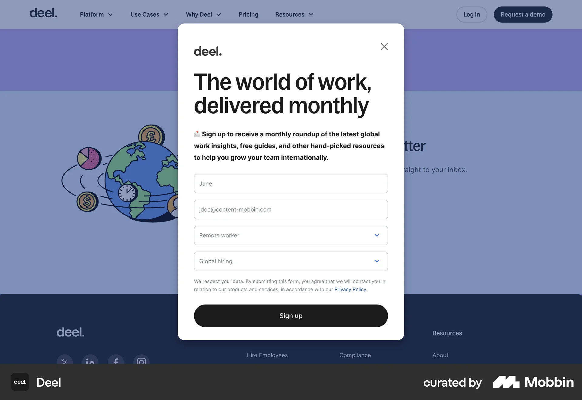 Deel Web Follow & Subscribe screen