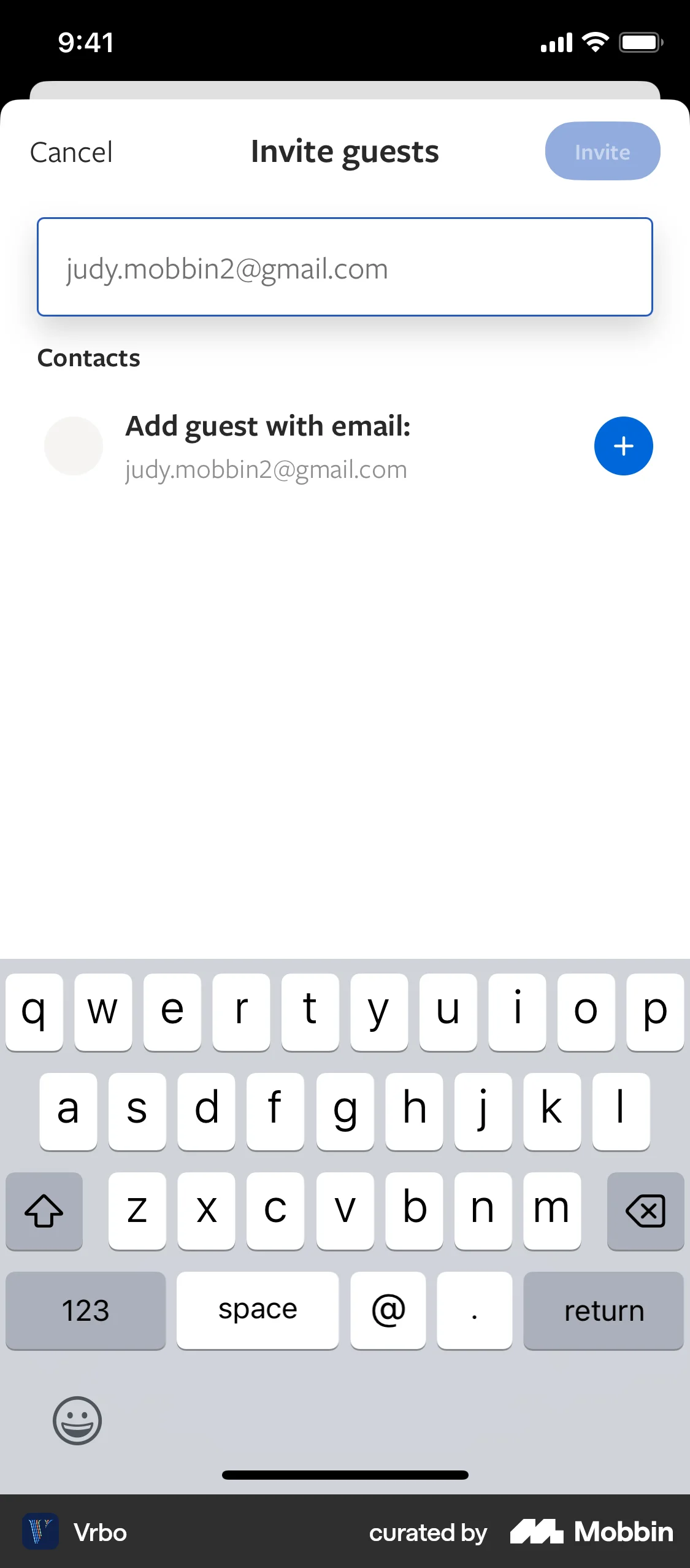 Vrbo iOS Invite Teammates screen