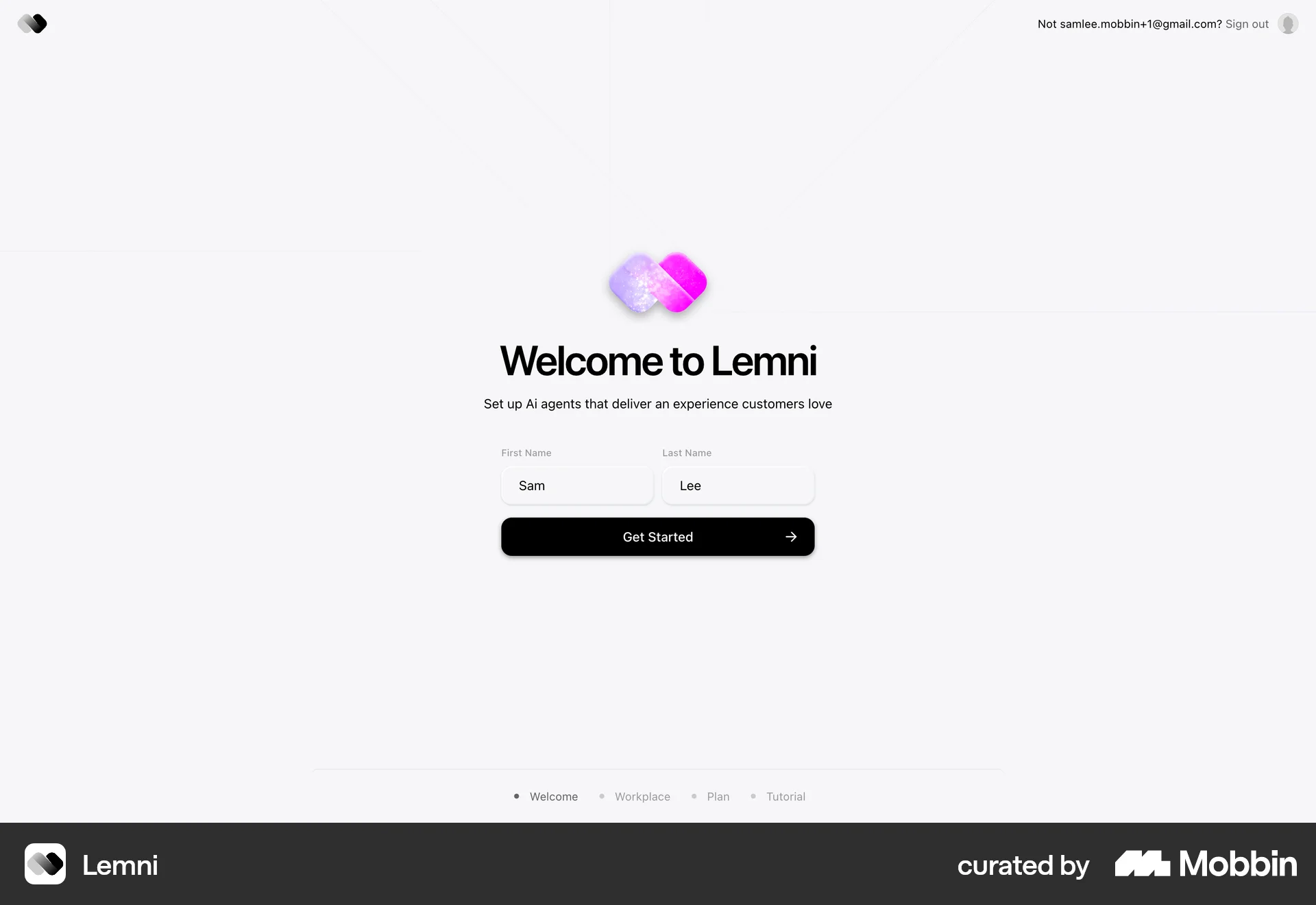 Lemni Web Account Setup screen