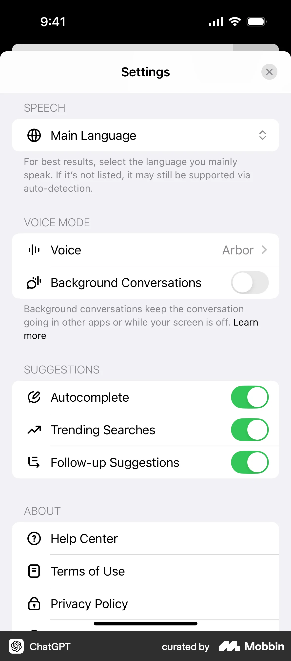 ChatGPT iOS Voice UI screen