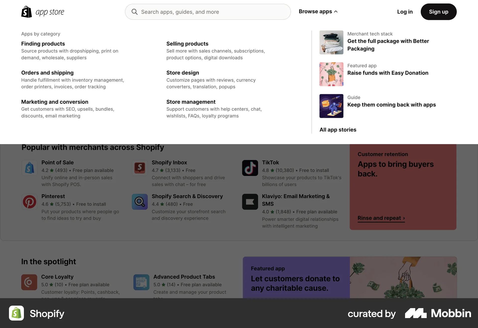 Shopify Web screen containing Navigation Menu UI element