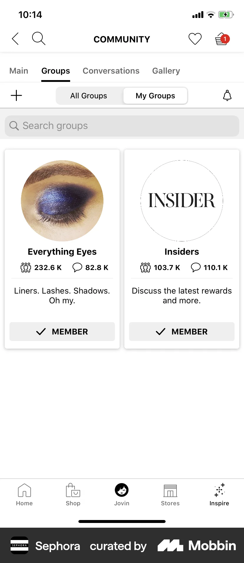 Sephora iOS Groups & Community screen