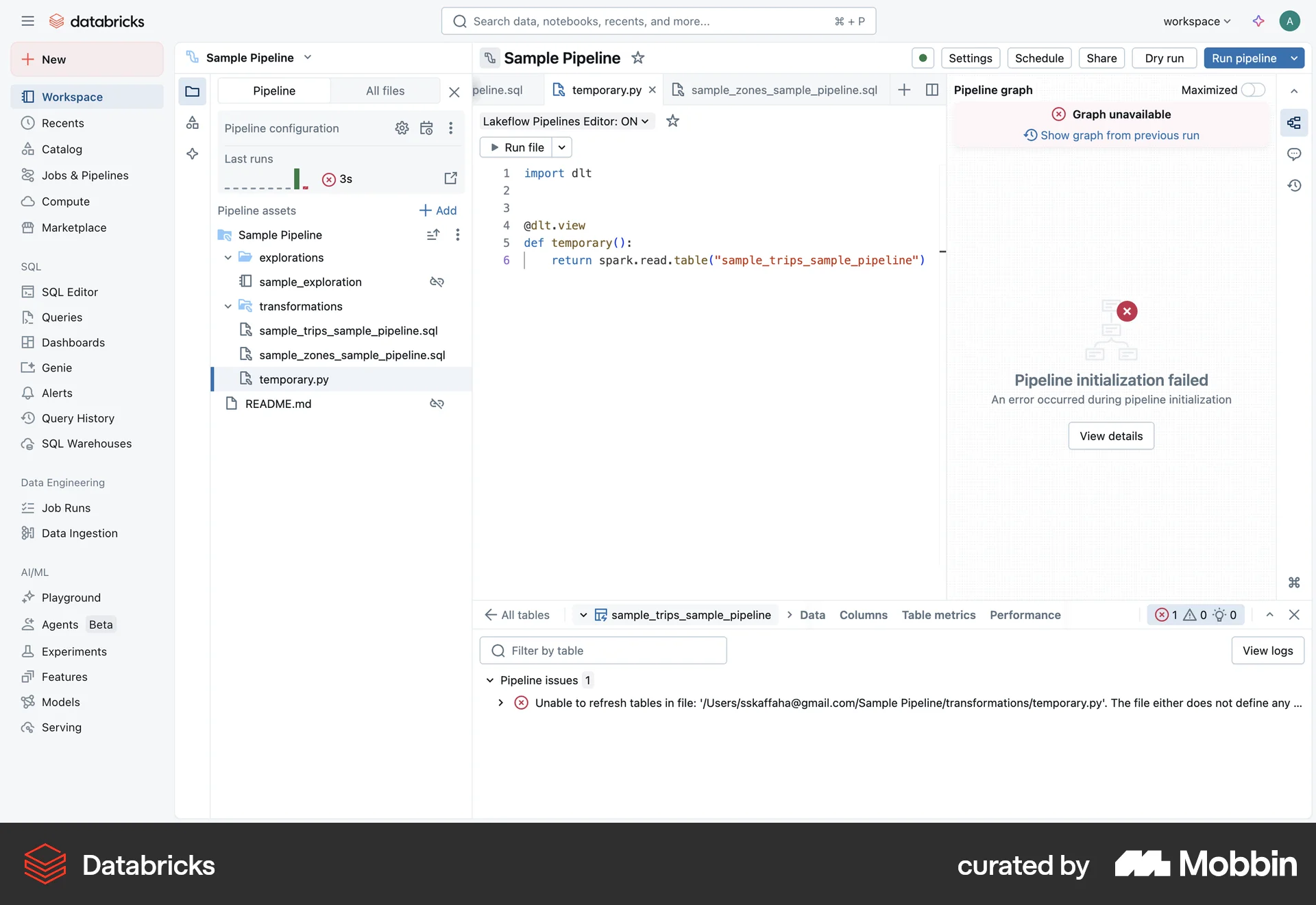 Databricks Web Error screen
