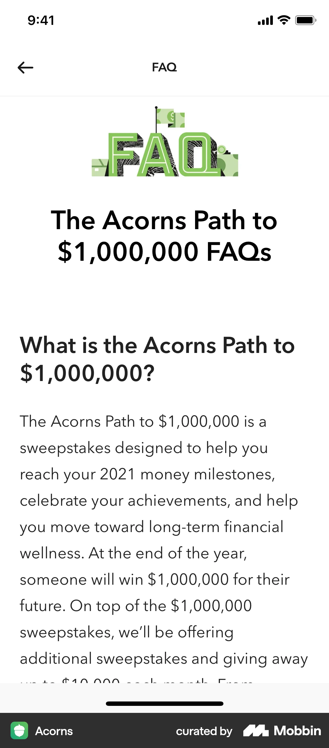 Acorns iOS Article Detail screen