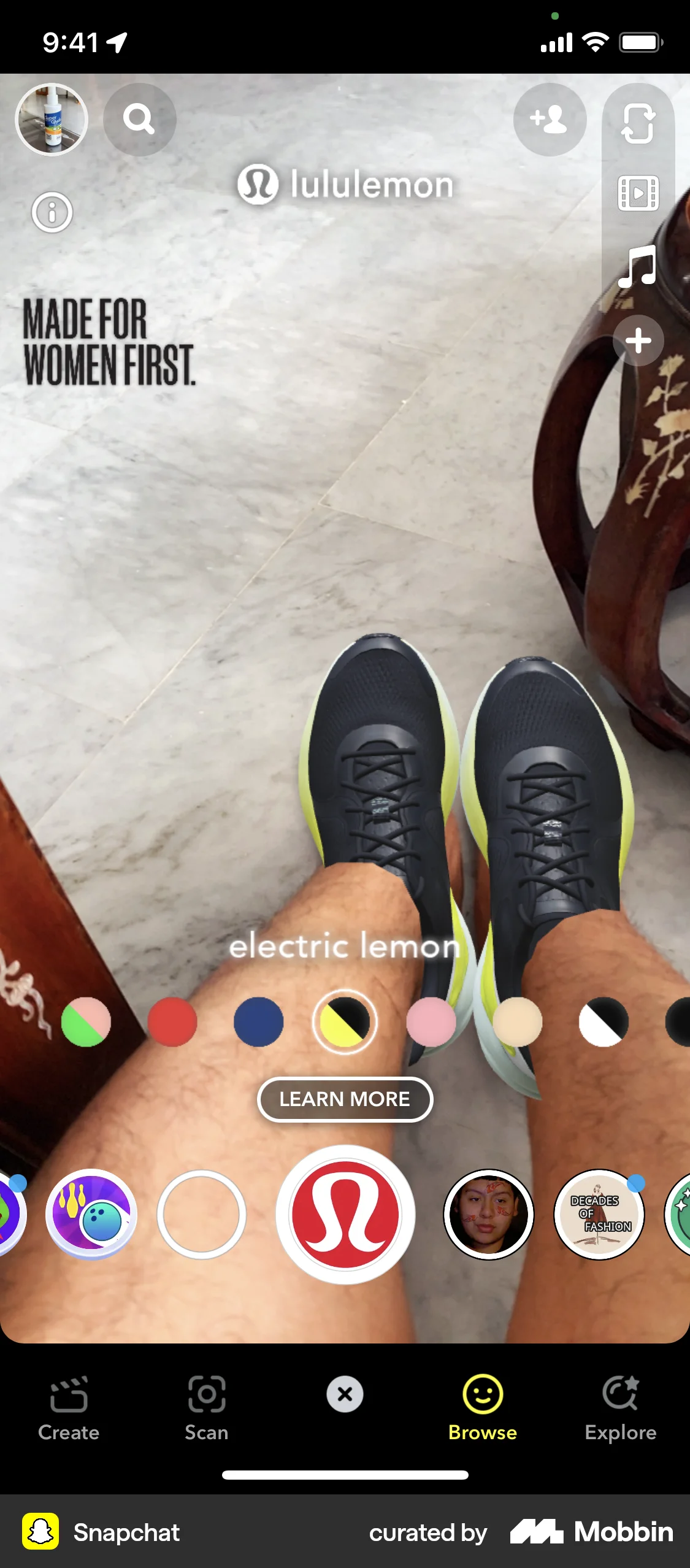 Snapchat iOS Augmented Reality screen