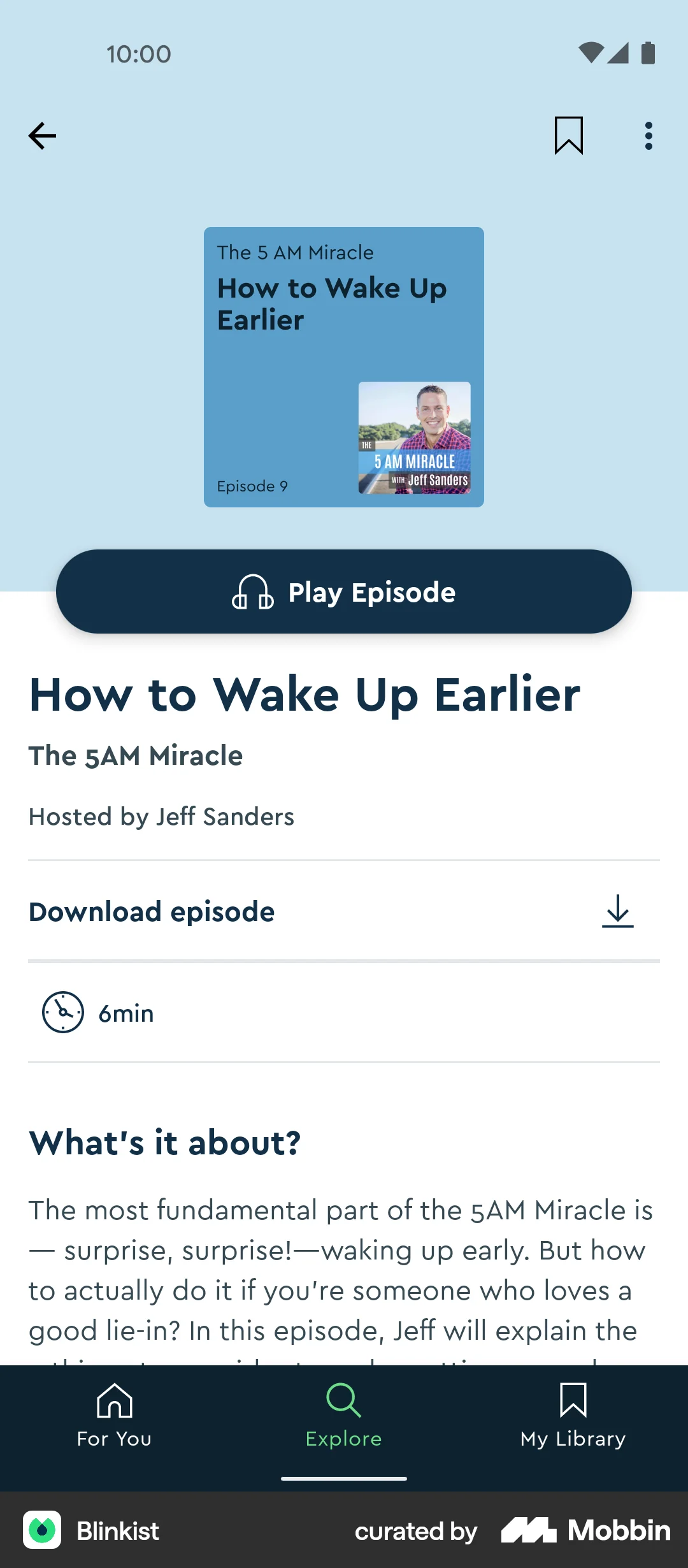 Blinkist Android Song & Podcast Detail screen
