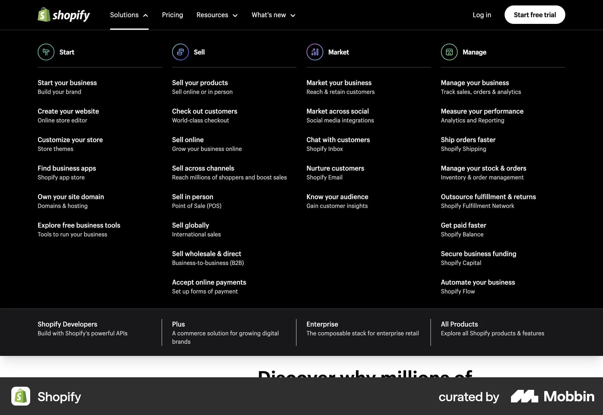 Shopify Web screen containing Navigation Menu UI element