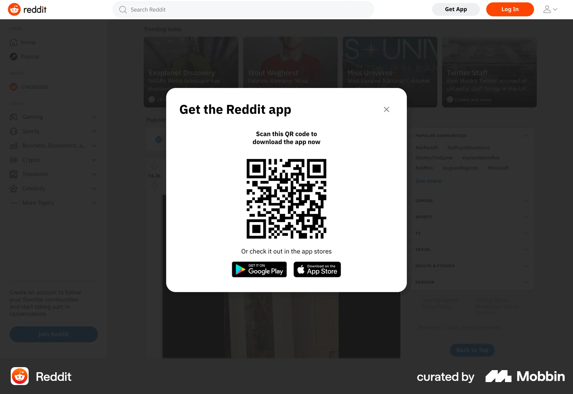 Reddit Web QR Code screen