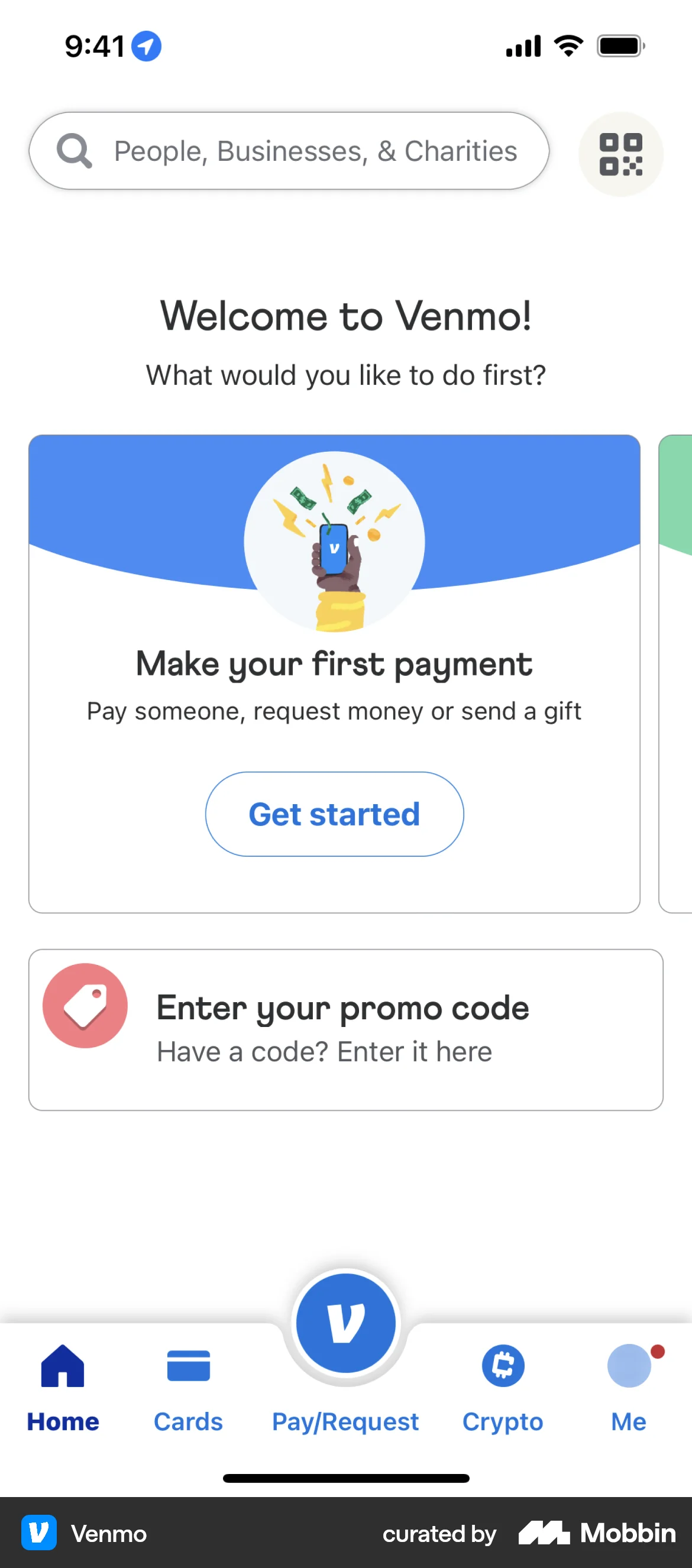 Venmo iOS Bank App Design screen