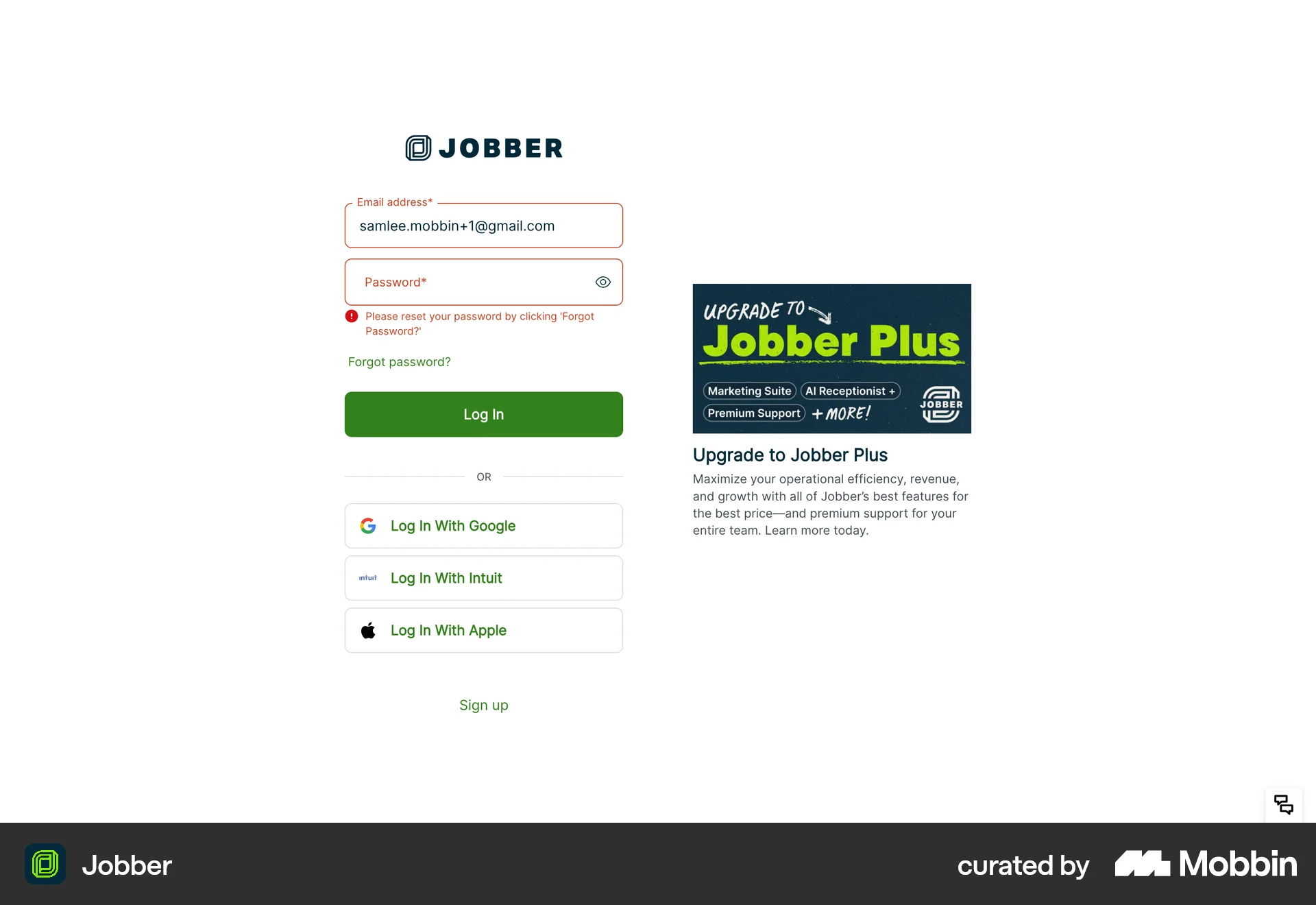 Jobber Web Error screen
