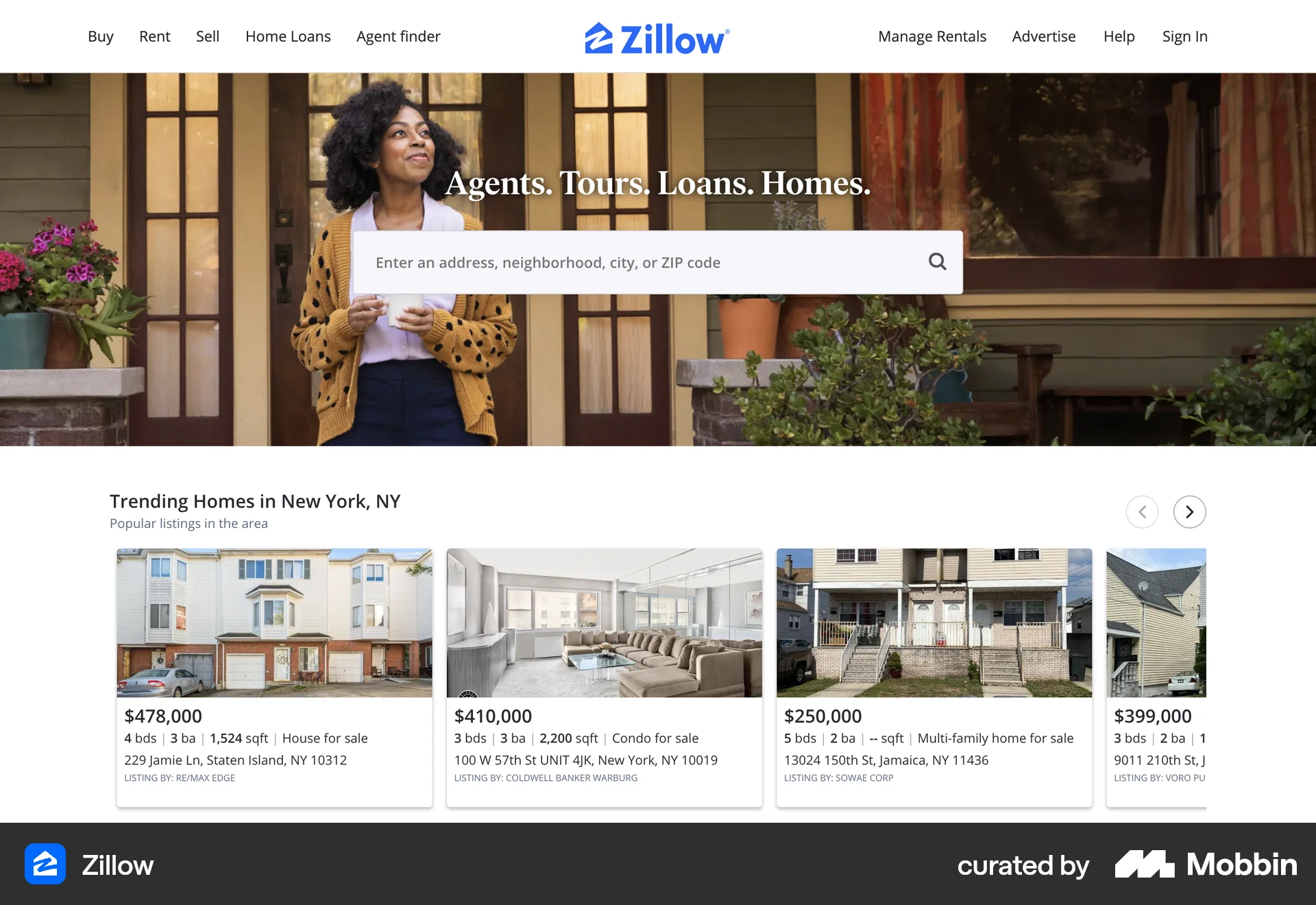 Zillow Web Real Estate App screen