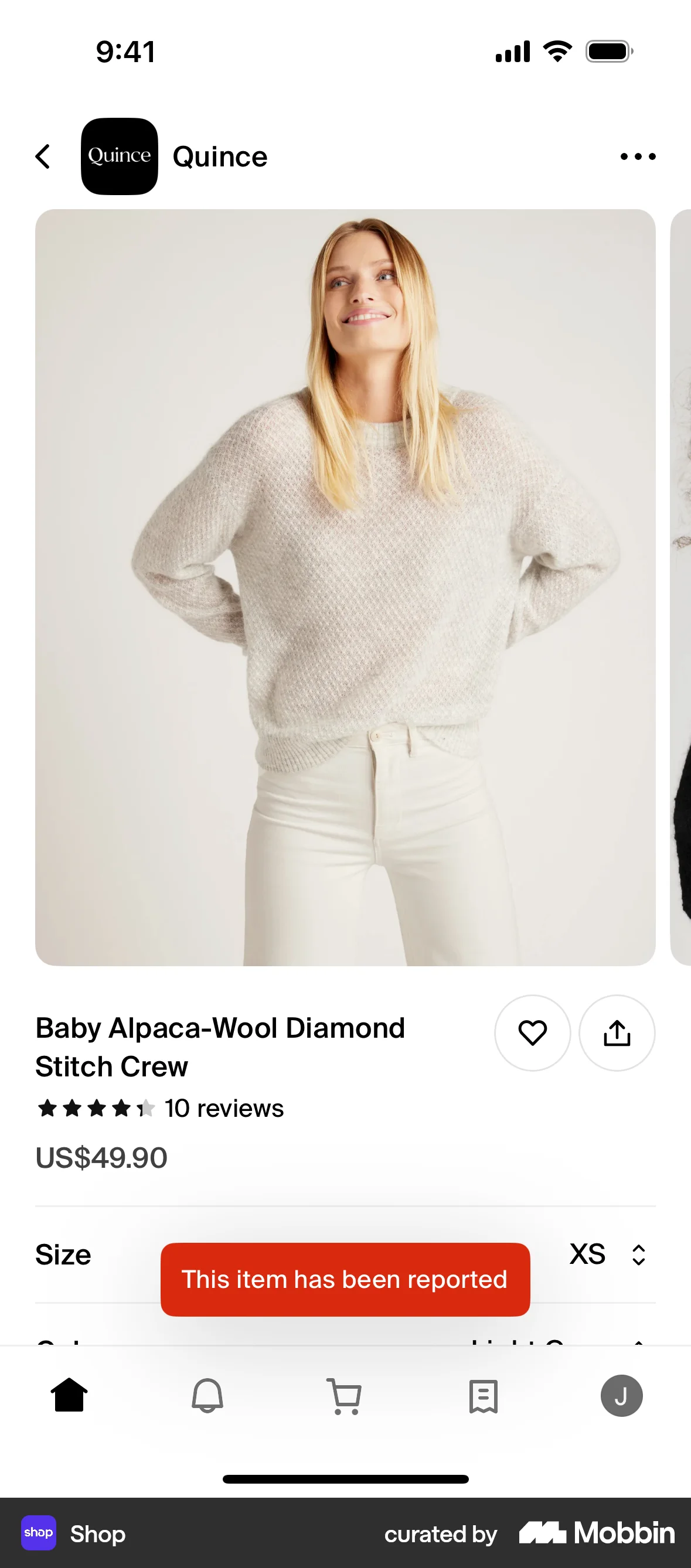Shop iOS screen containing Toast UI element