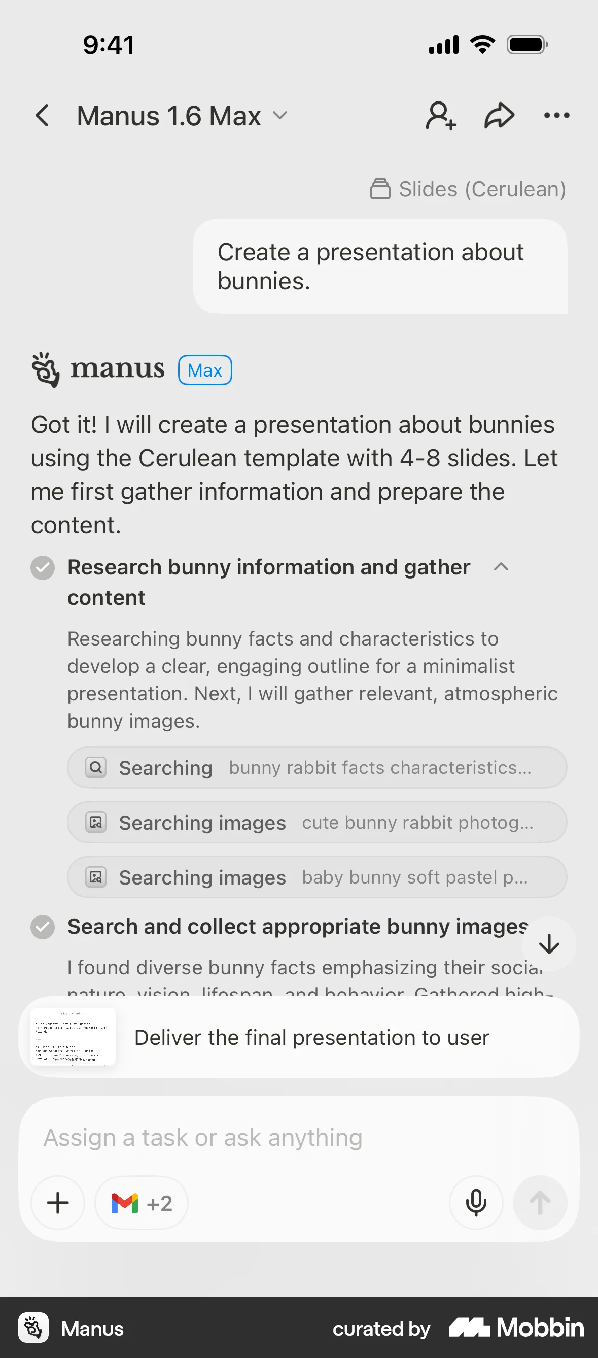 Manus iOS Chat Detail screen