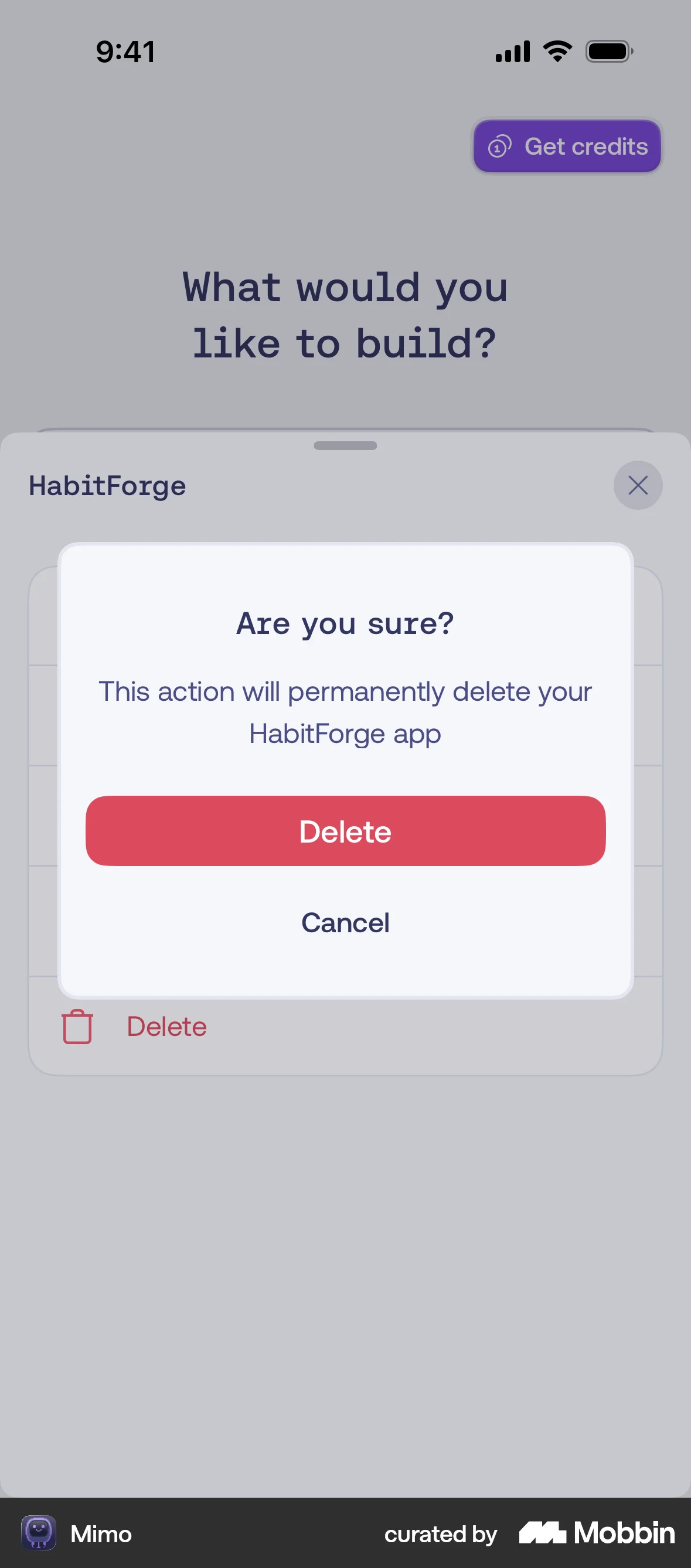 Mimo iOS Confirmation screen